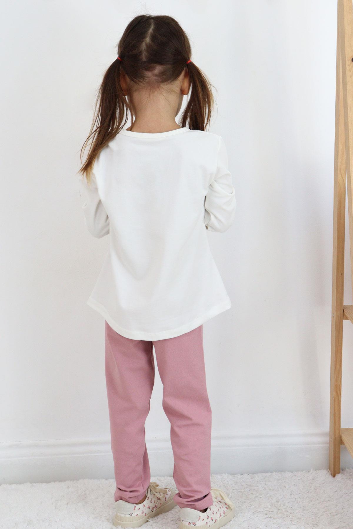 Breeze Kız Çocuk Taytlı Takım Sevimli Ayıcık Nakışlı Pullu Ekru (1.5-4 Yaş)