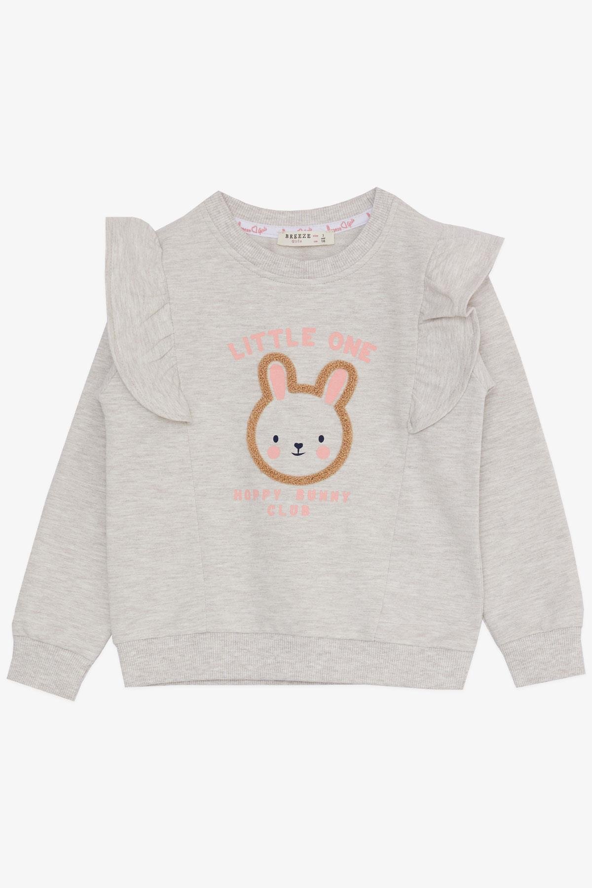 Breeze Kız Çocuk Taytlı Takım Sevimli Tavşancık Nakışlı Omuzu Fırfırlı Bej Melanj (2-6 Yaş)