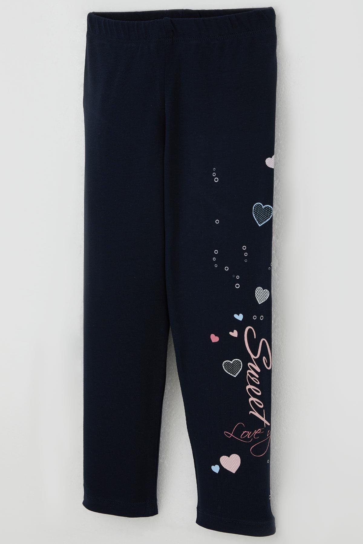 Breeze Kız Çocuk Taytlı Takım Sevimli Kız Baskılı Kalpli Somon Melanj (2-4 Yaş)