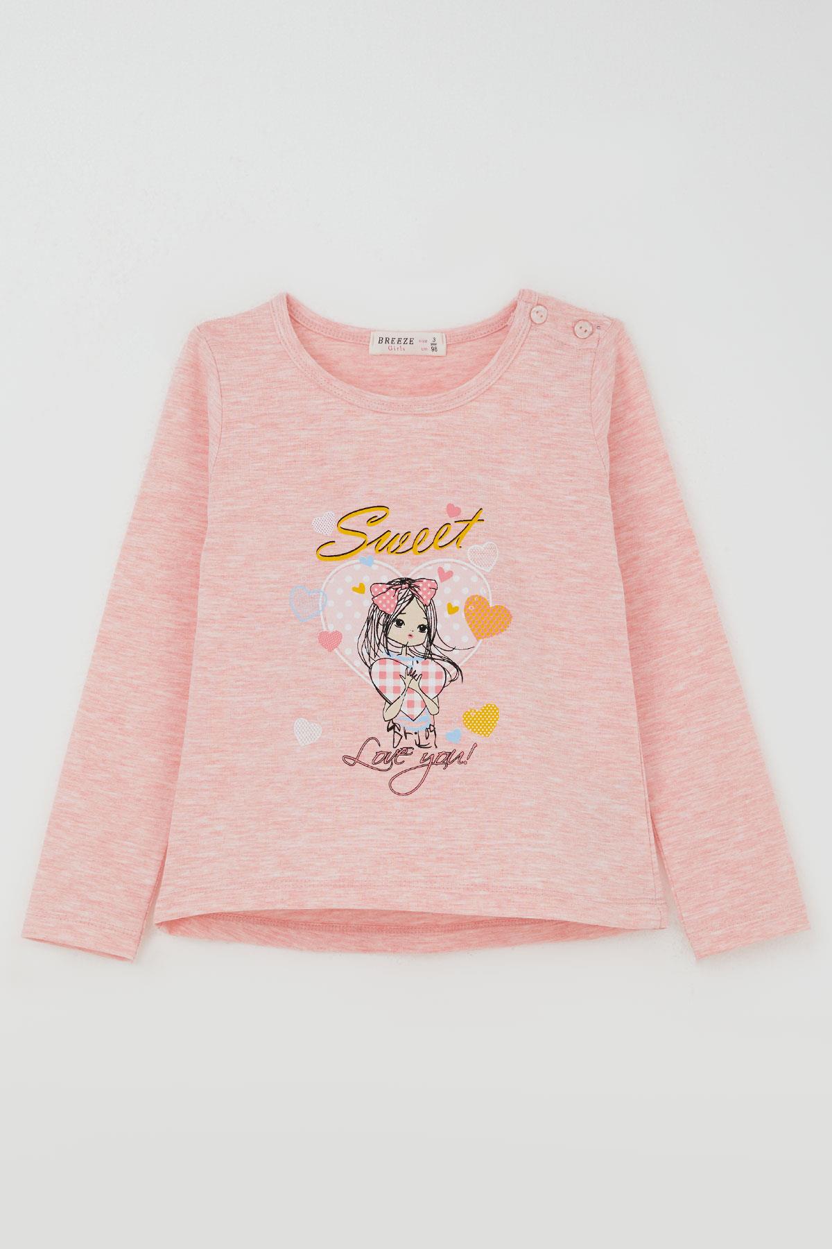 Breeze Kız Çocuk Taytlı Takım Sevimli Kız Baskılı Kalpli Somon Melanj (2-4 Yaş)