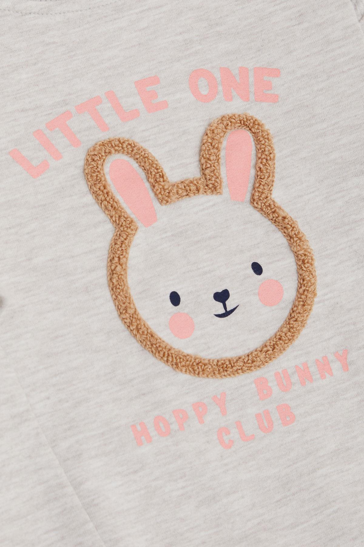 Breeze Kız Çocuk Taytlı Takım Sevimli Tavşancık Nakışlı Omuzu Fırfırlı Bej Melanj (2-6 Yaş)