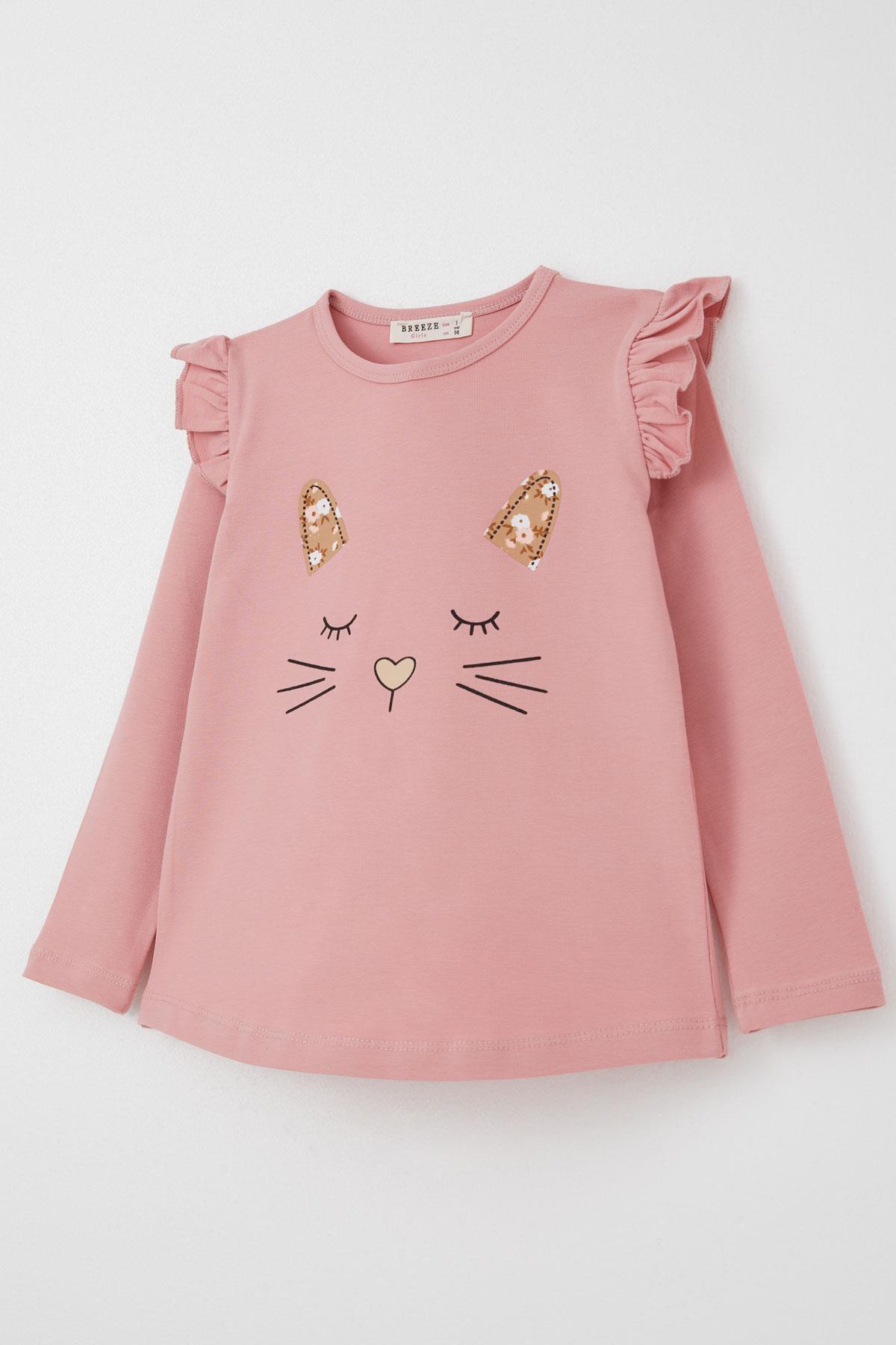 Breeze Kız Çocuk Taytlı Takım Sevimli Hayvancık Baskılı Çiçekli Gülkurusu (1.5-5 Yaş)