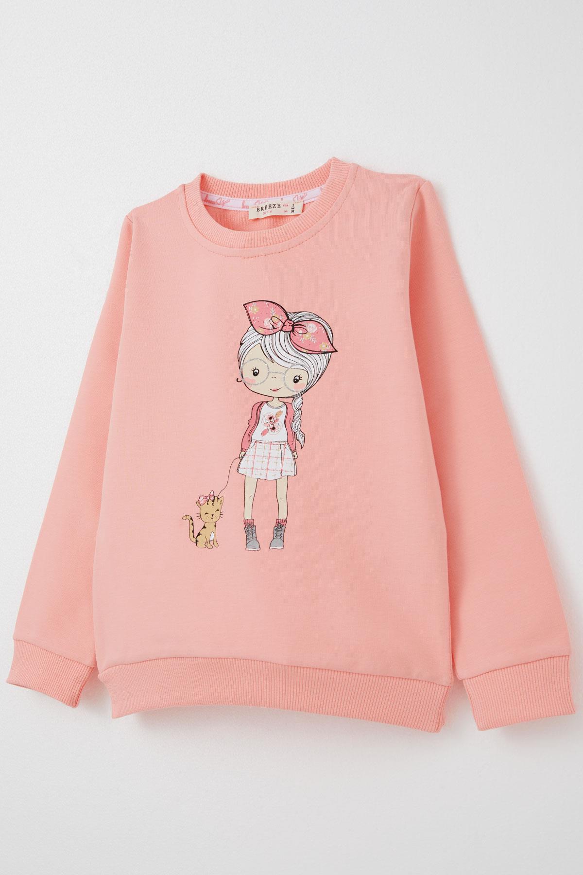 Breeze Kız Çocuk Taytlı Takım Sevimli Kız Baskılı Çiçekli Somon (2-6 Yaş)