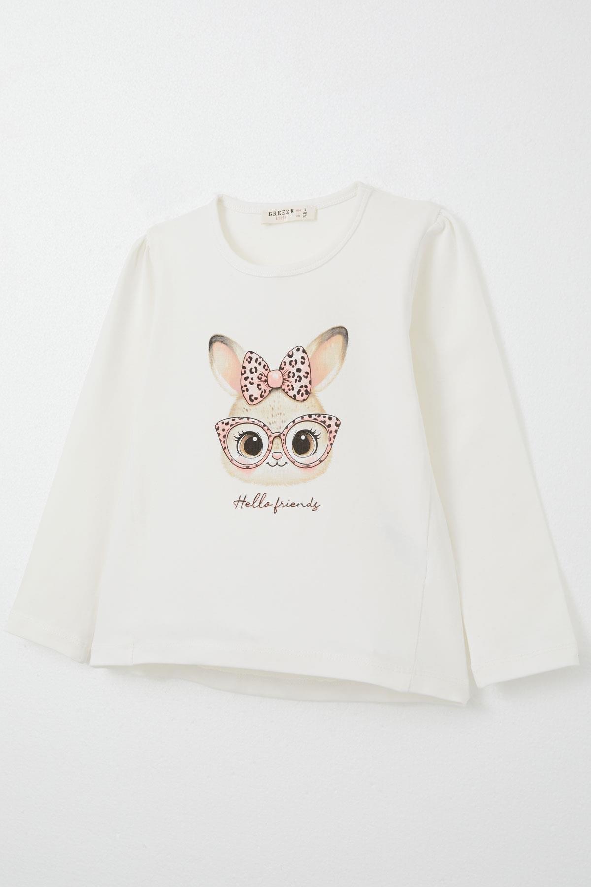 Breeze Kız Çocuk Taytlı Takım Sevimli Gözlüklü Tavşancık Ekru (2-6 Yaş)