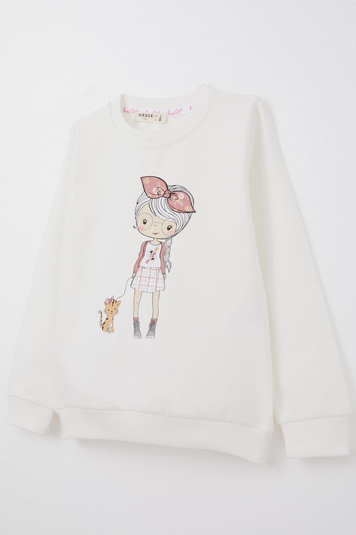 Breeze Kız Çocuk Taytlı Takım Sevimli Kız Baskılı Çiçekli Ekru (2-6 Yaş)