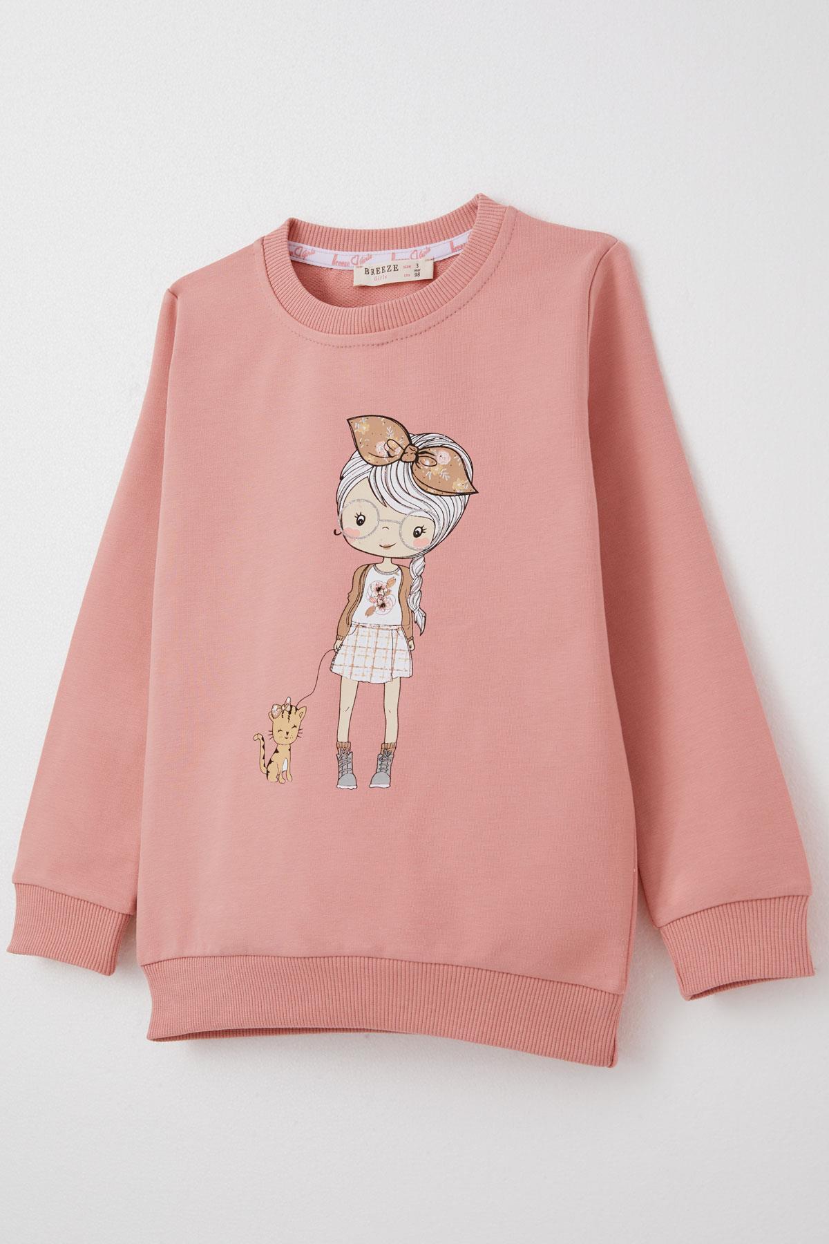 Breeze Kız Çocuk Taytlı Takım Sevimli Kız Baskılı Çiçekli Gülkurusu (2-6 Yaş)