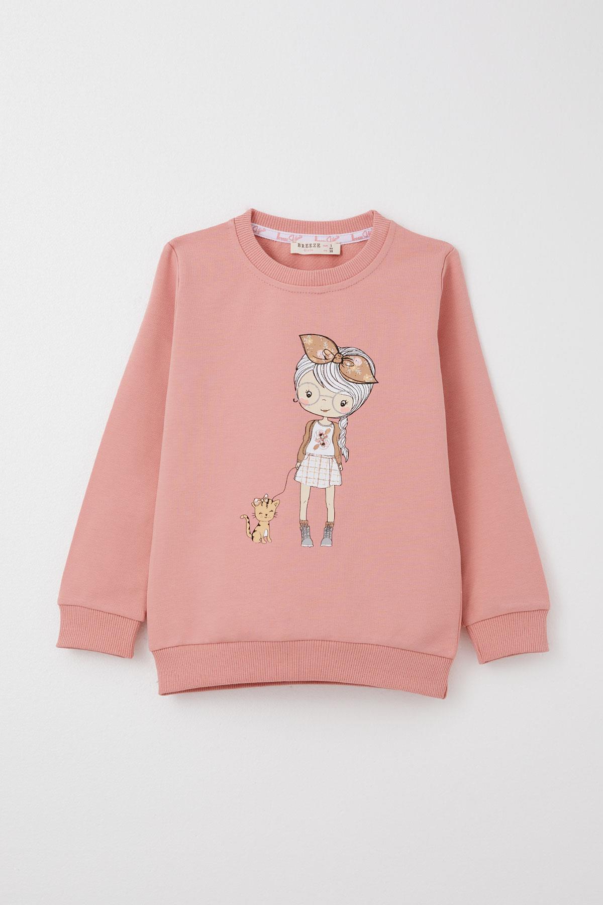 Breeze Kız Çocuk Taytlı Takım Sevimli Kız Baskılı Çiçekli Gülkurusu (2-6 Yaş)