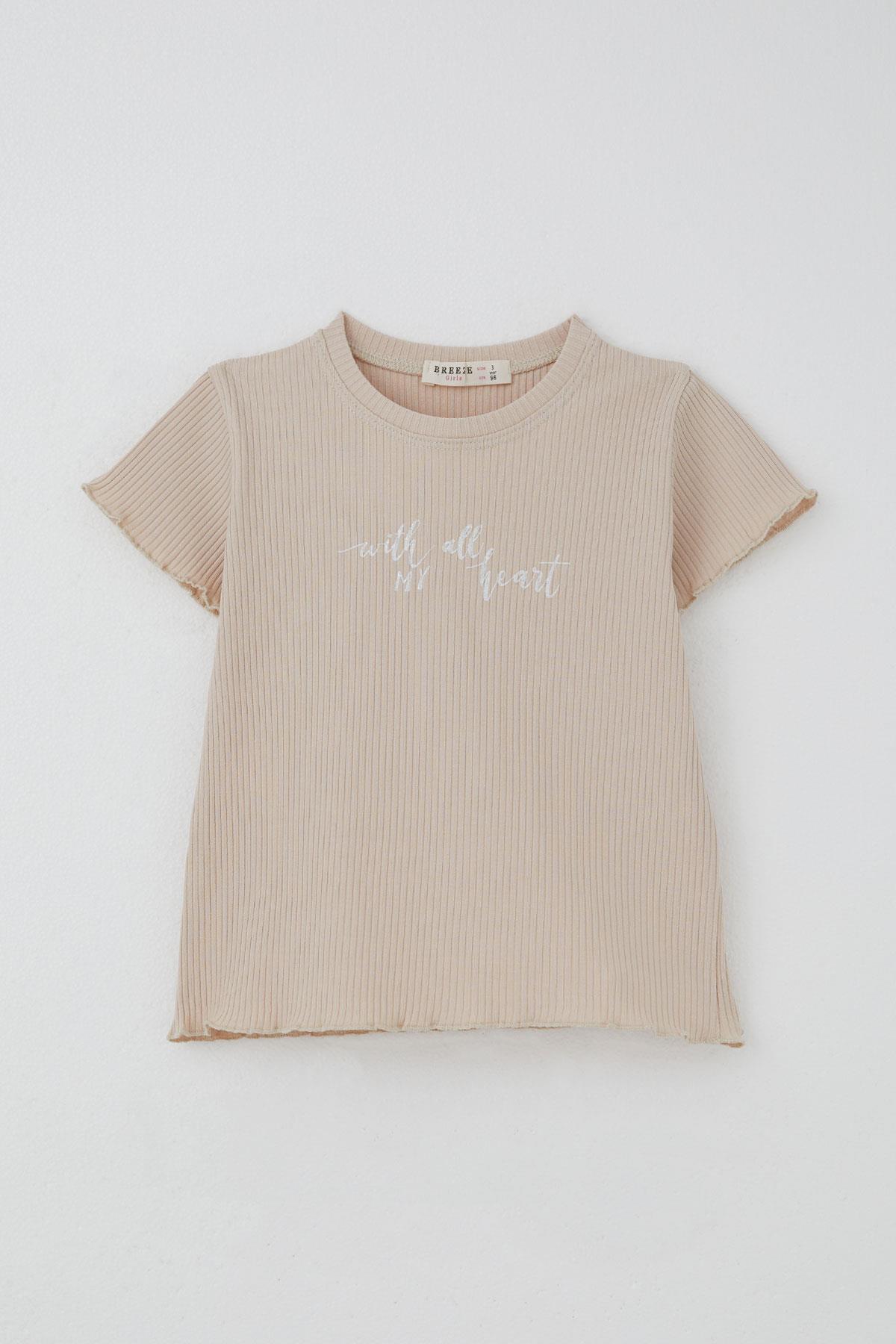 Breeze Kız Çocuk Taytlı Takım Simli Yazı Baskılı Bej (1.5-5 Yaş)