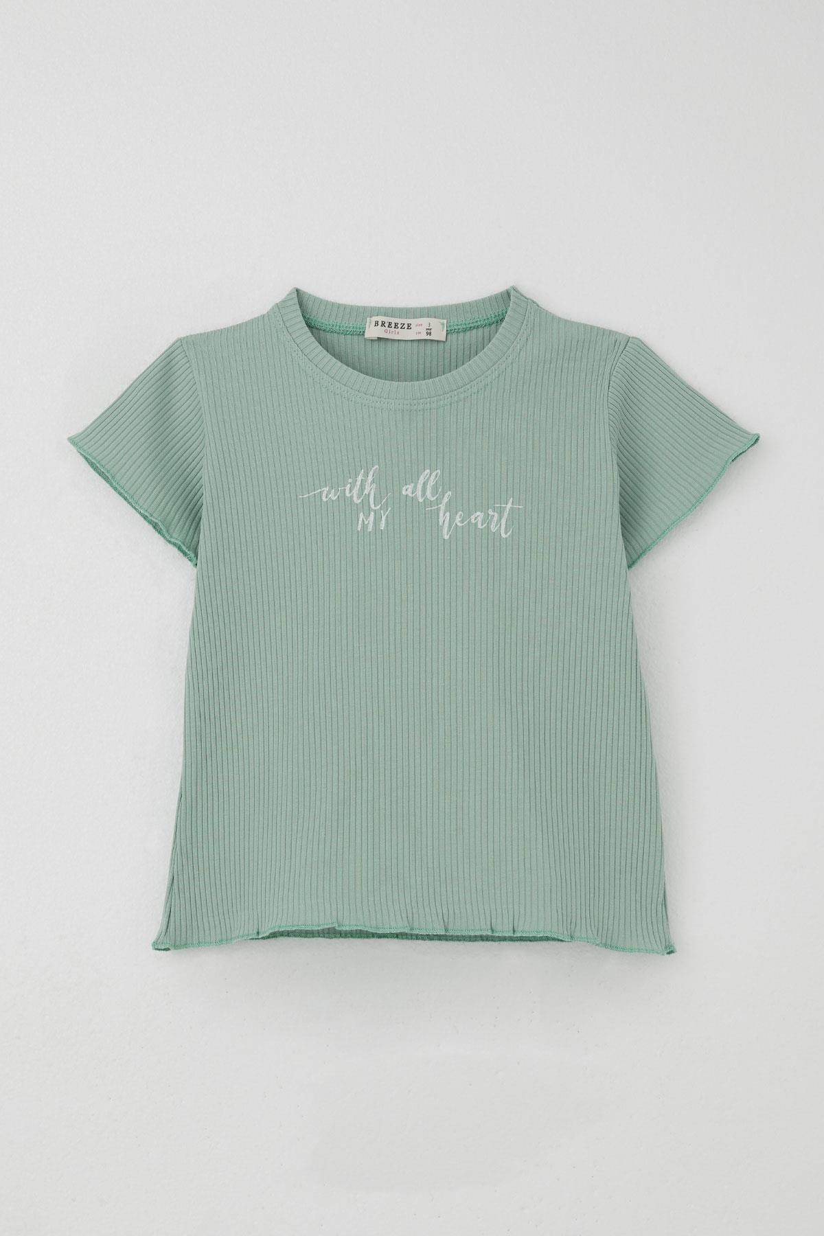 Breeze Kız Çocuk Taytlı Takım Simli Yazı Baskılı Mint Yeşili (1.5-4 Yaş)