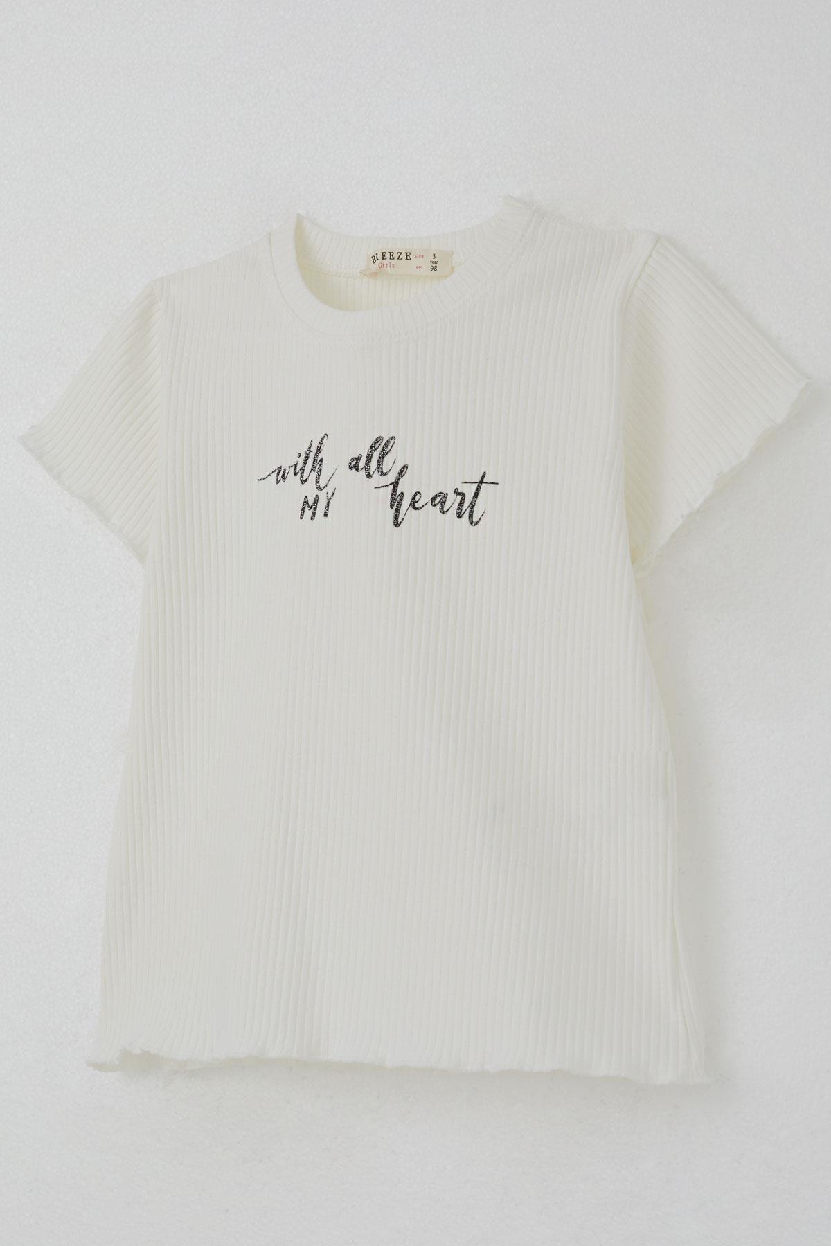 Breeze Kız Çocuk Taytlı Takım Simli Yazı Baskılı Ekru (1.5-5 Yaş)