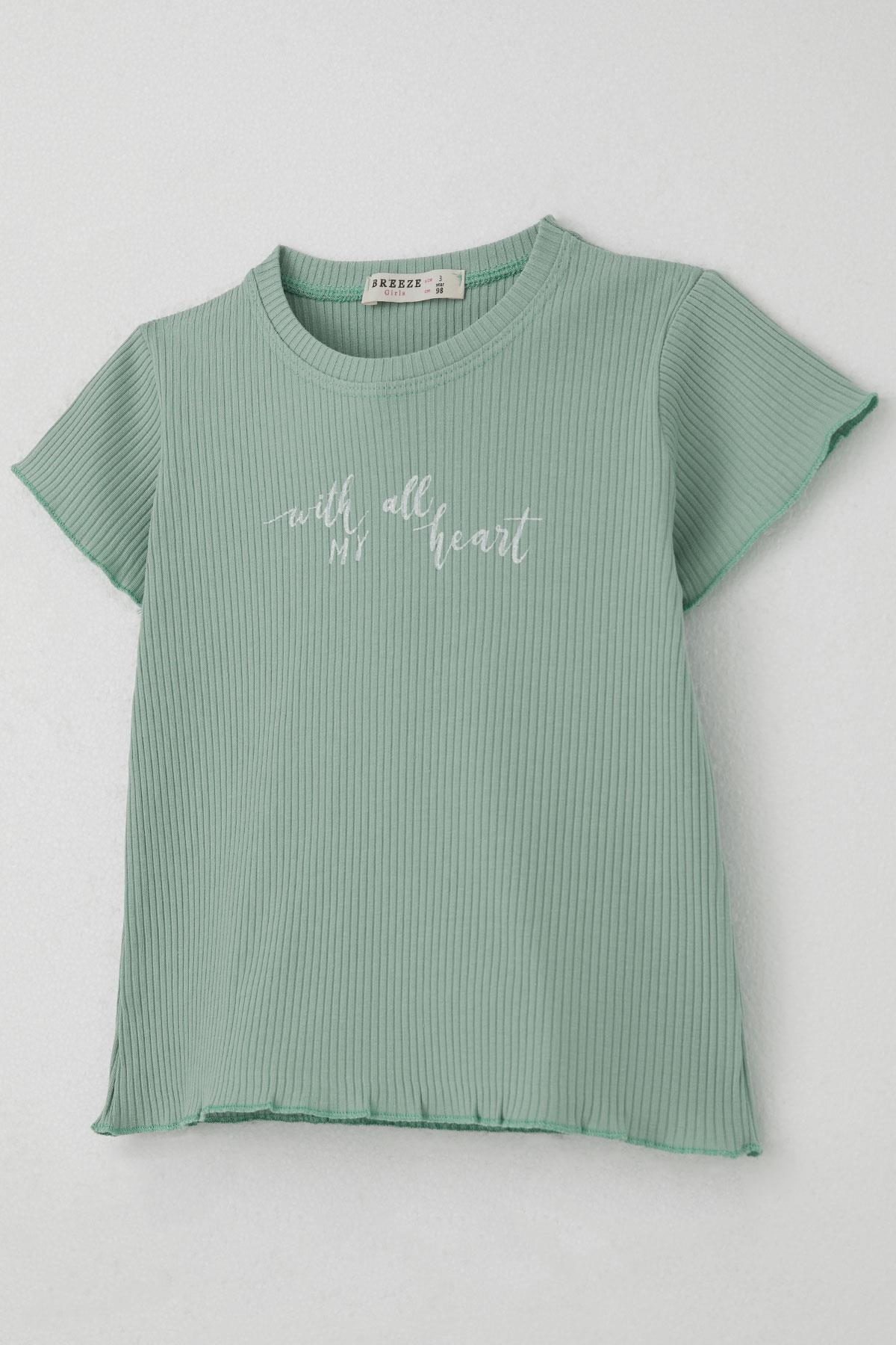 Breeze Kız Çocuk Taytlı Takım Simli Yazı Baskılı Mint Yeşili (1.5-4 Yaş)