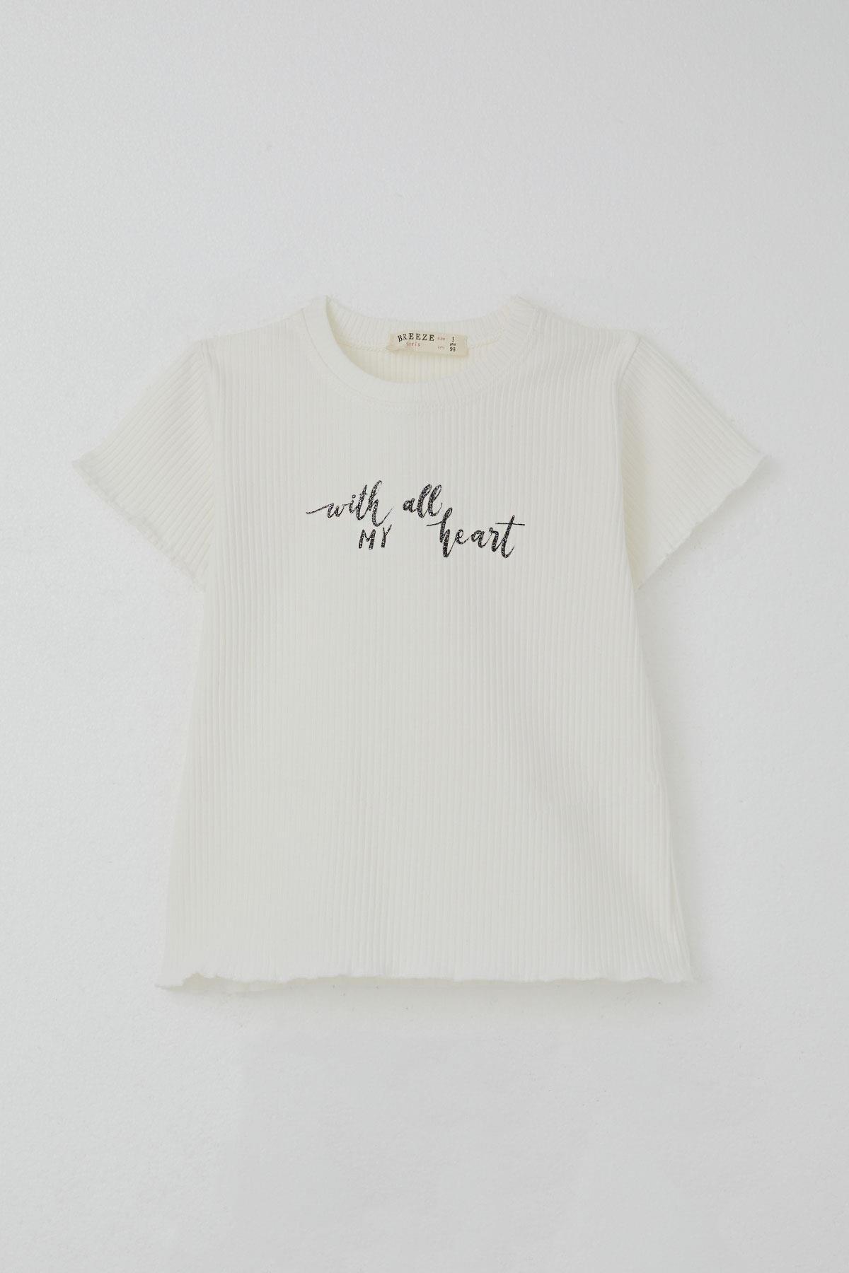 Breeze Kız Çocuk Taytlı Takım Simli Yazı Baskılı Ekru (1.5-5 Yaş)