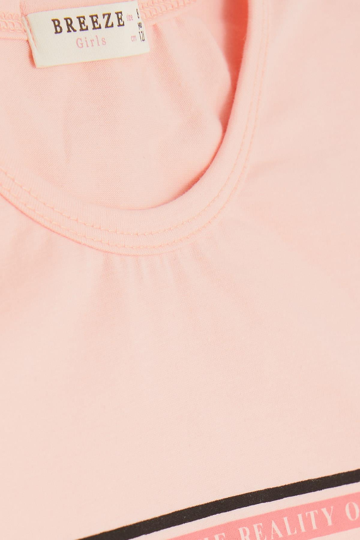 Breeze Kız Çocuk Taytlı Takım Taşlı Yazı Baskılı Somon (5-10 Yaş)