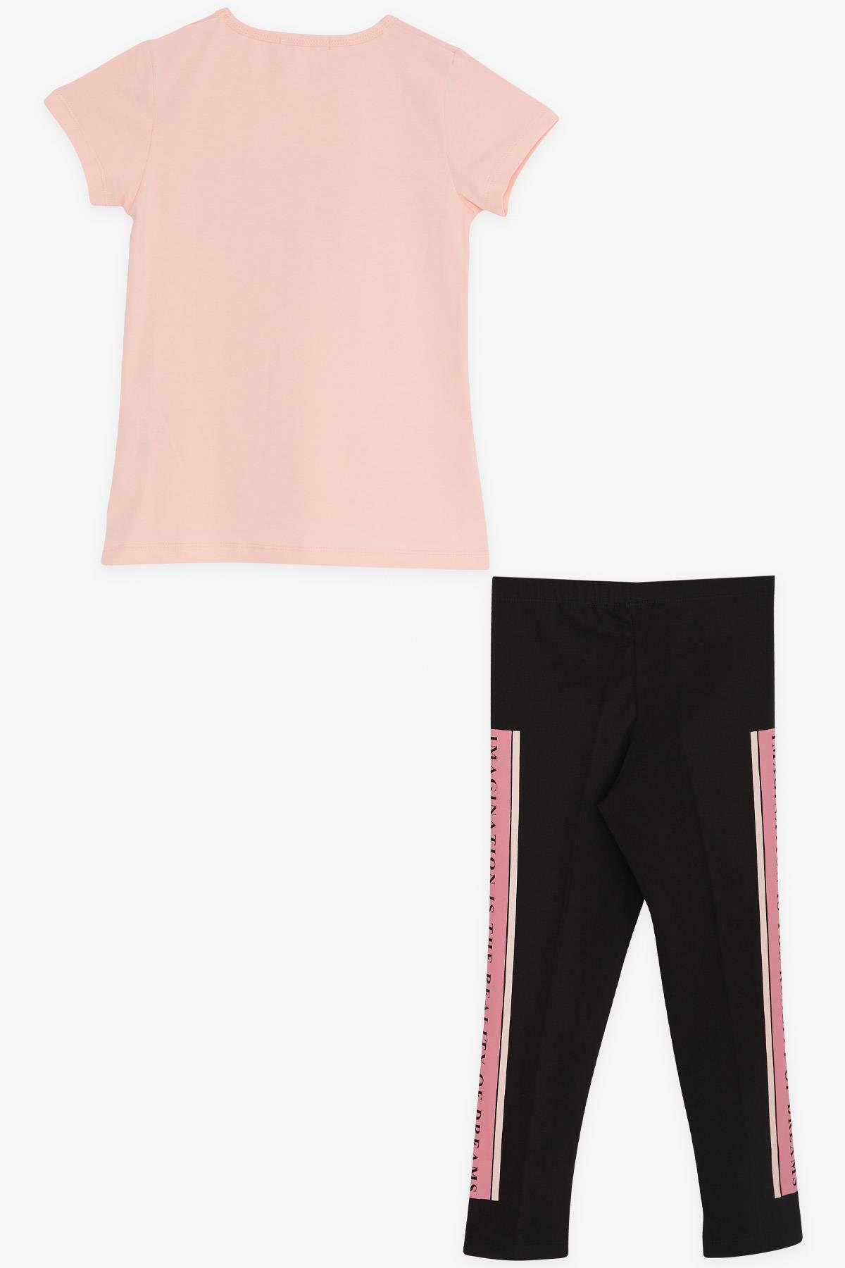 Breeze Kız Çocuk Taytlı Takım Taşlı Yazı Baskılı Somon (5-10 Yaş)