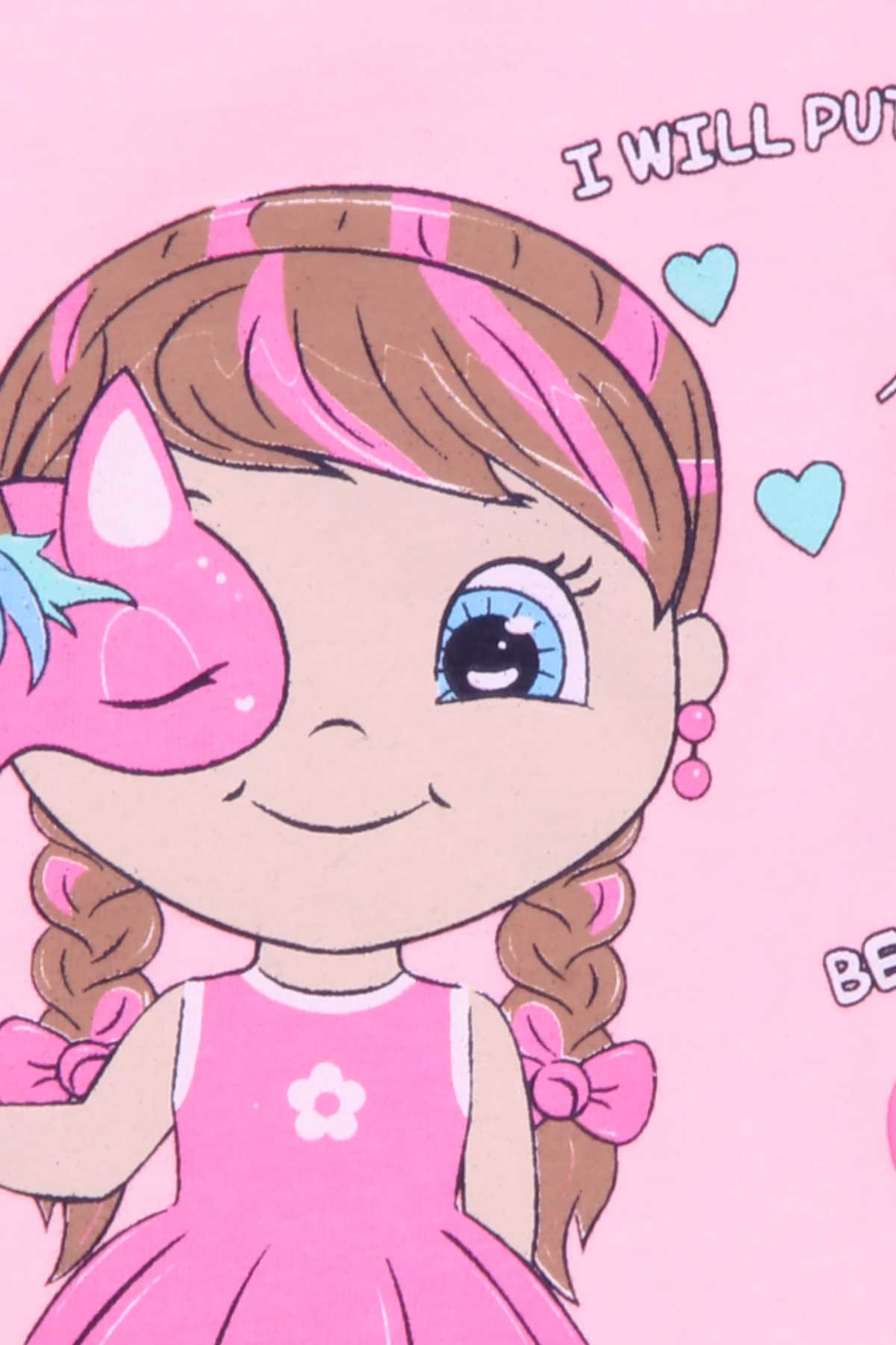 Breeze Kız Çocuk Taytlı Takım Unicorn Maskeli Kız Pudra (1.5-5 Yaş)