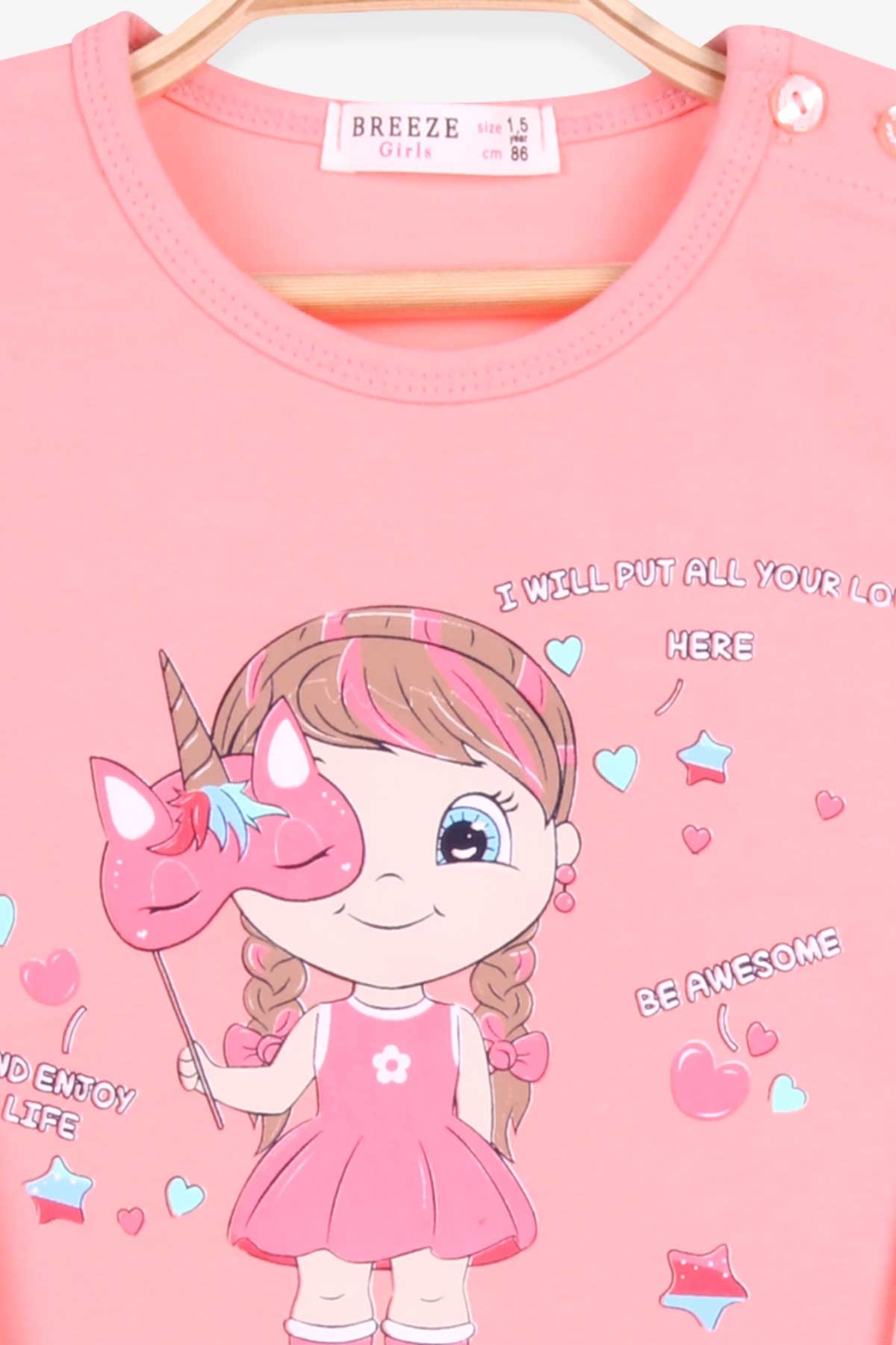Breeze Kız Çocuk Taytlı Takım Unicorn Maskeli Kız Somon (1.5-5 Yaş)