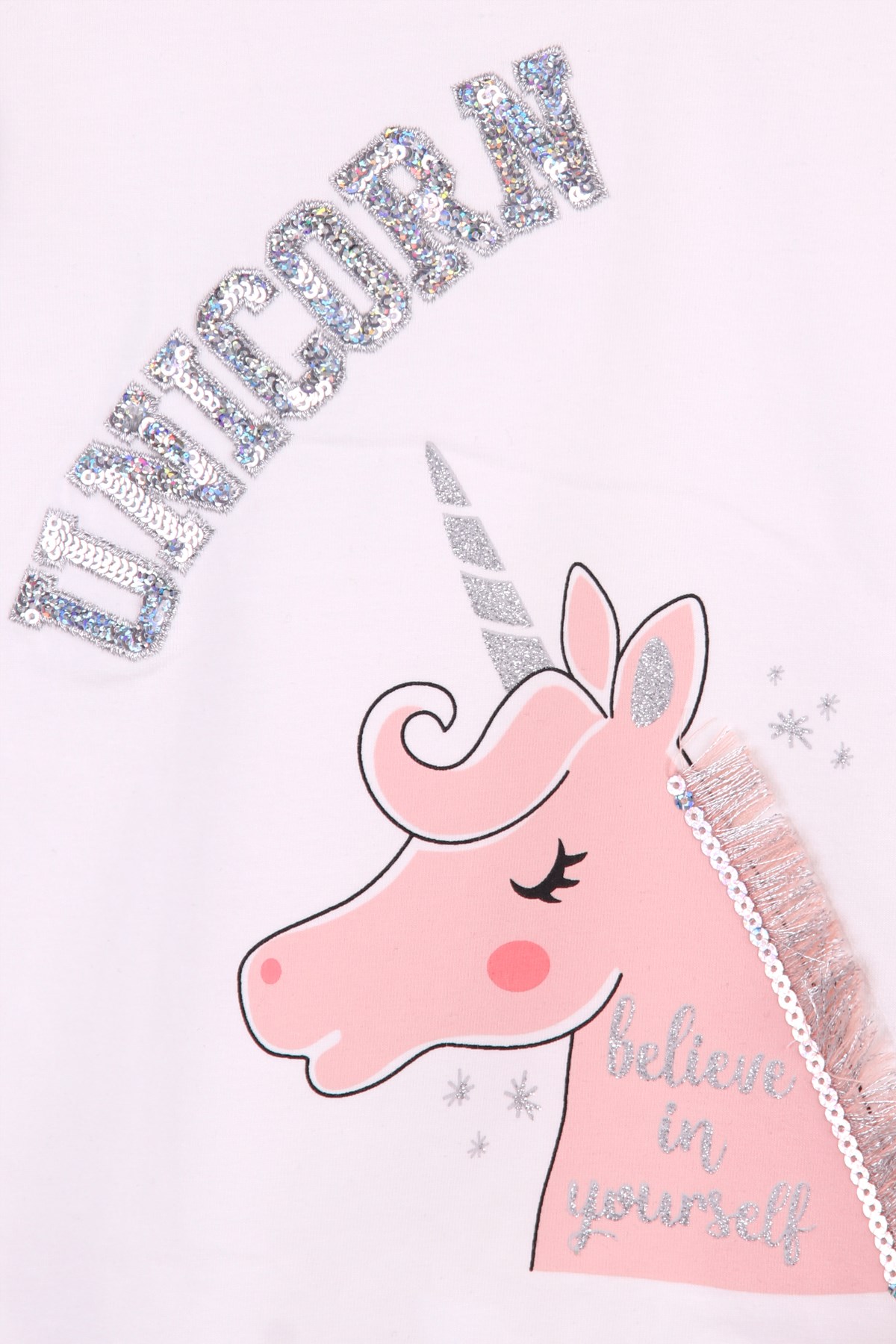 Breeze Kız Çocuk Taytlı Takım Unicornu Püsküllü Pullu  Ekru (2-6 Yaş)
