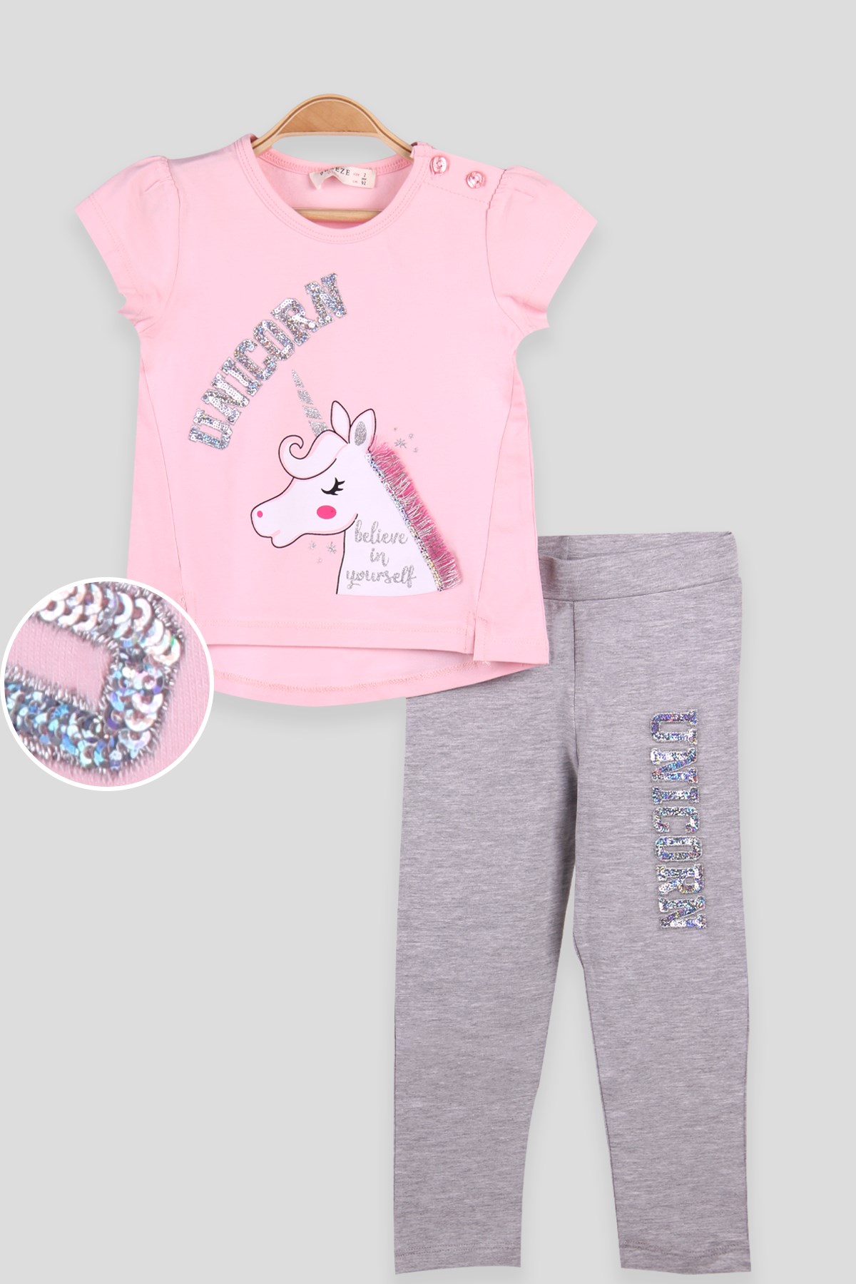 Breeze Kız Çocuk Taytlı Takım Unicornu Püsküllü Pullu  Pembe (2-6 Yaş)