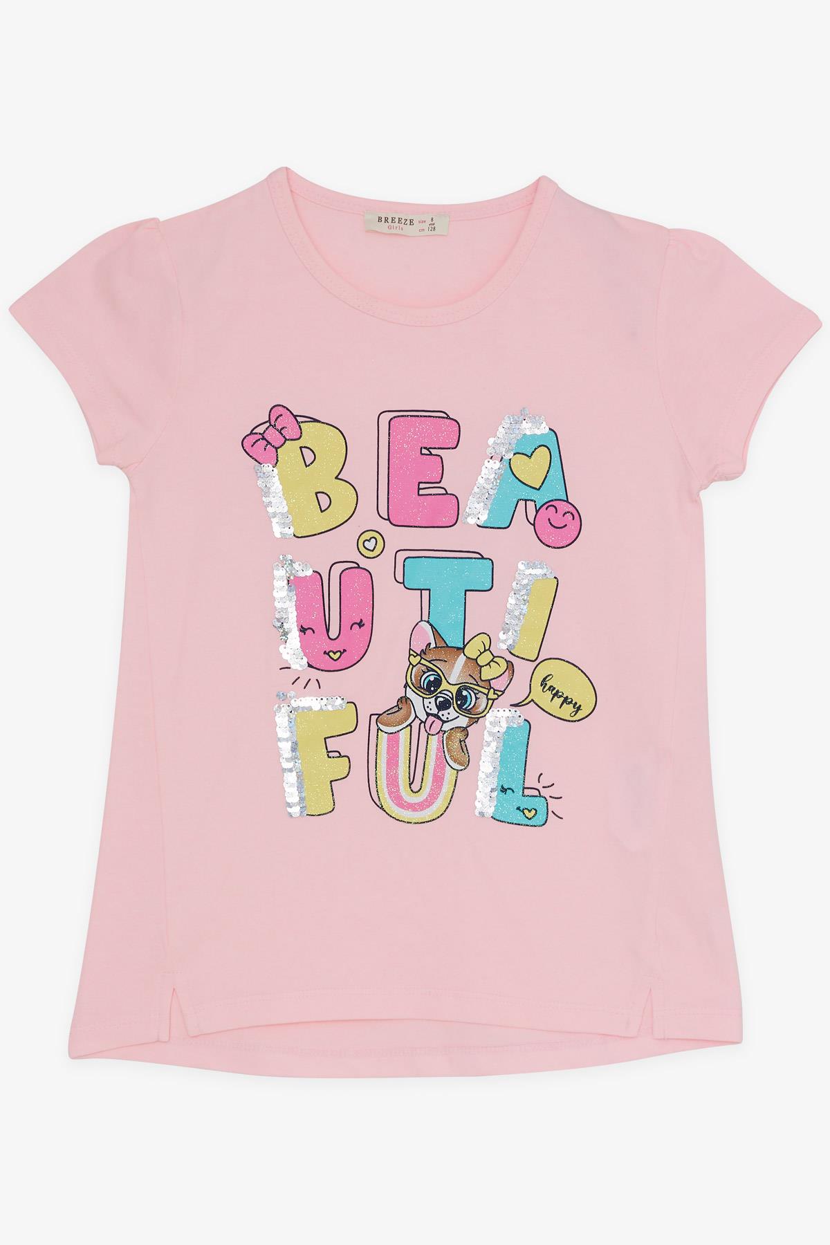 Breeze Kız Çocuk Taytlı Takım Yazı Baskılı Neon Pembe (4 Yaş)