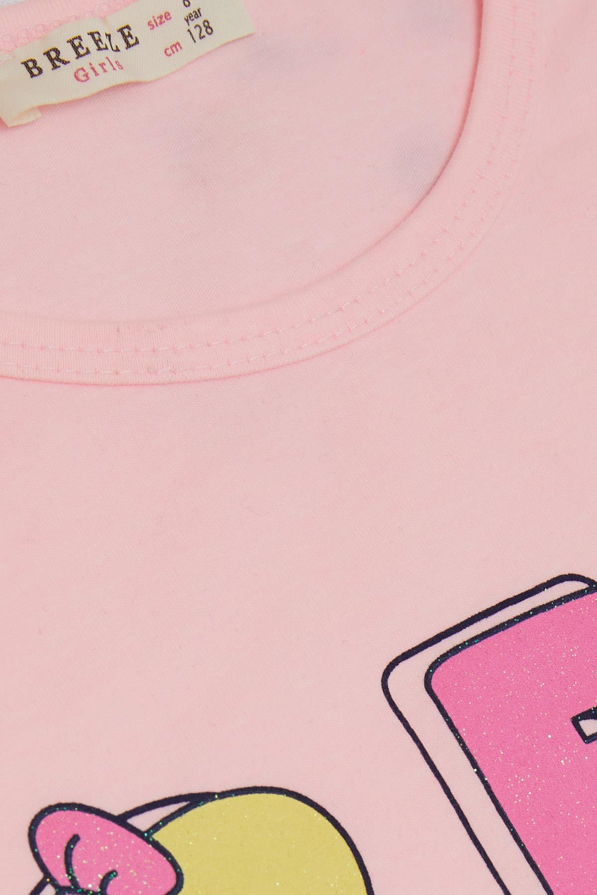 Breeze Kız Çocuk Taytlı Takım Yazı Baskılı Neon Pembe (4 Yaş)