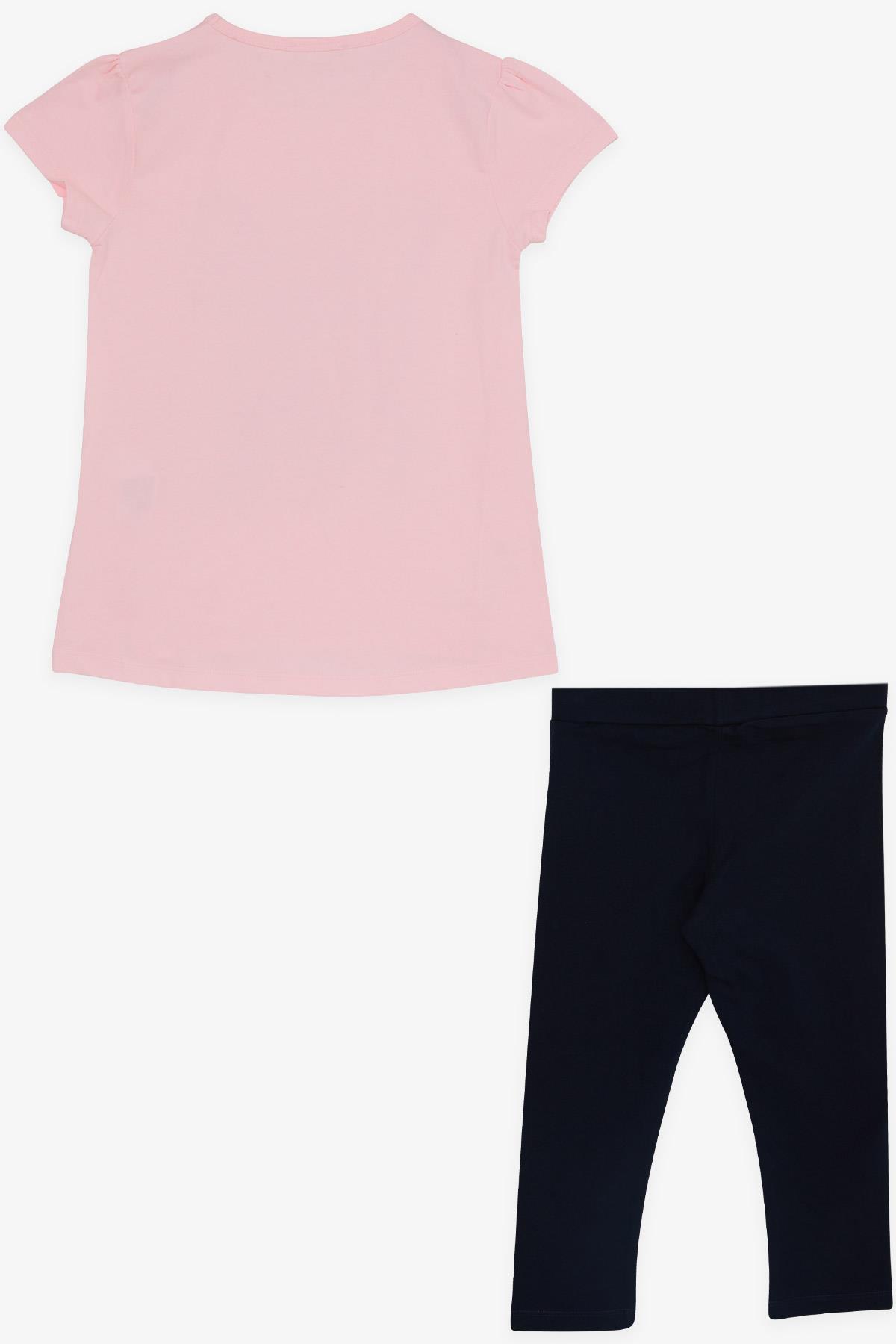 Breeze Kız Çocuk Taytlı Takım Yazı Baskılı Neon Pembe (4 Yaş)