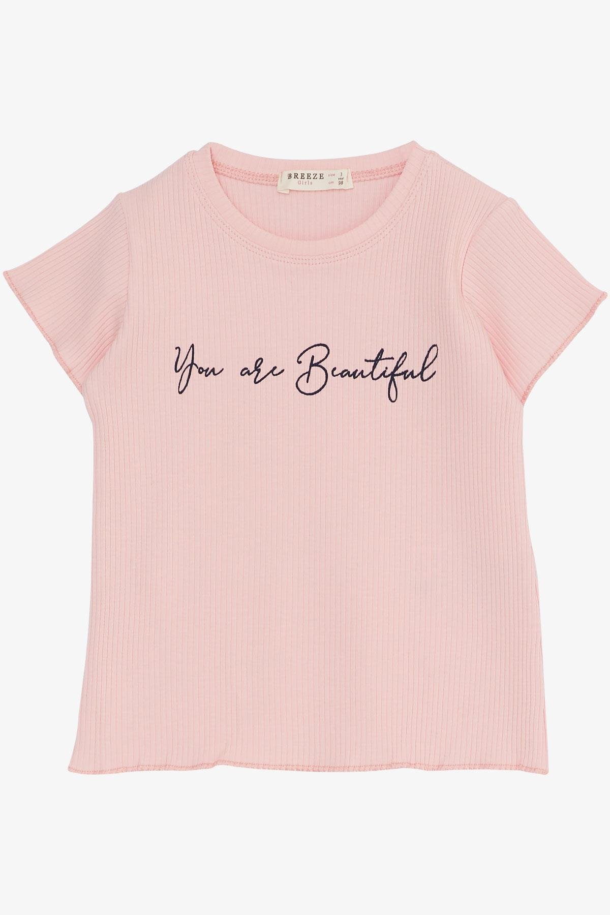 Breeze Kız Çocuk Taytlı Takım Yazı Baskılı Pembe (1.5-5 Yaş)