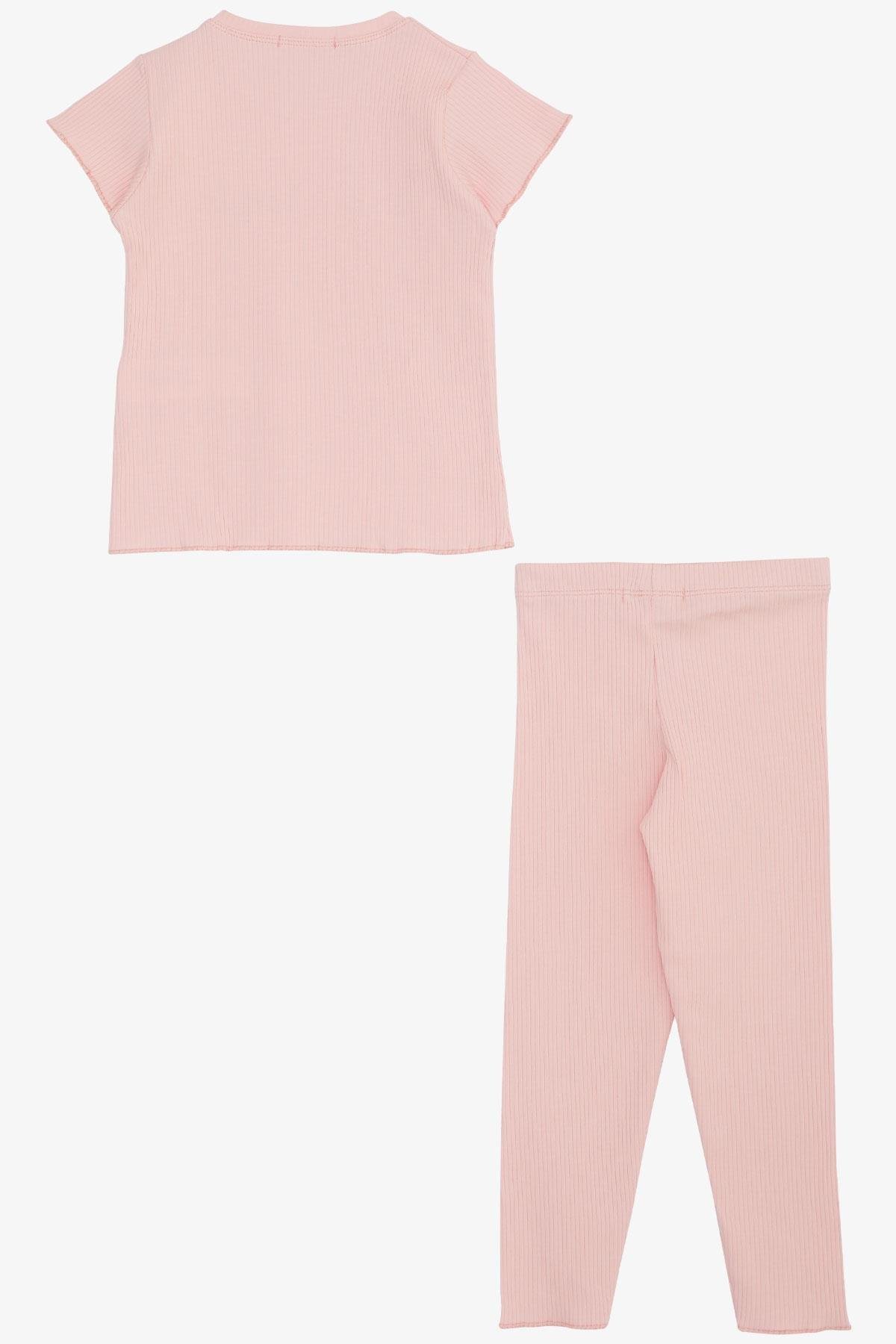 Breeze Kız Çocuk Taytlı Takım Yazı Baskılı Pembe (1.5-5 Yaş)