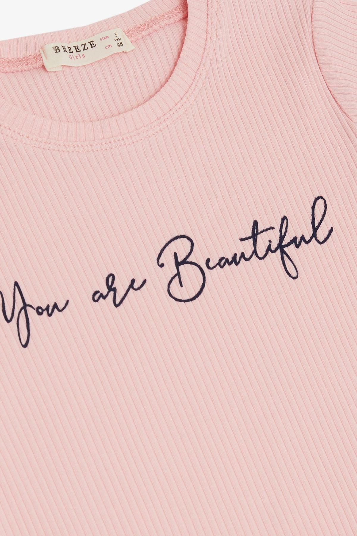 Breeze Kız Çocuk Taytlı Takım Yazı Baskılı Pembe (1.5-5 Yaş)