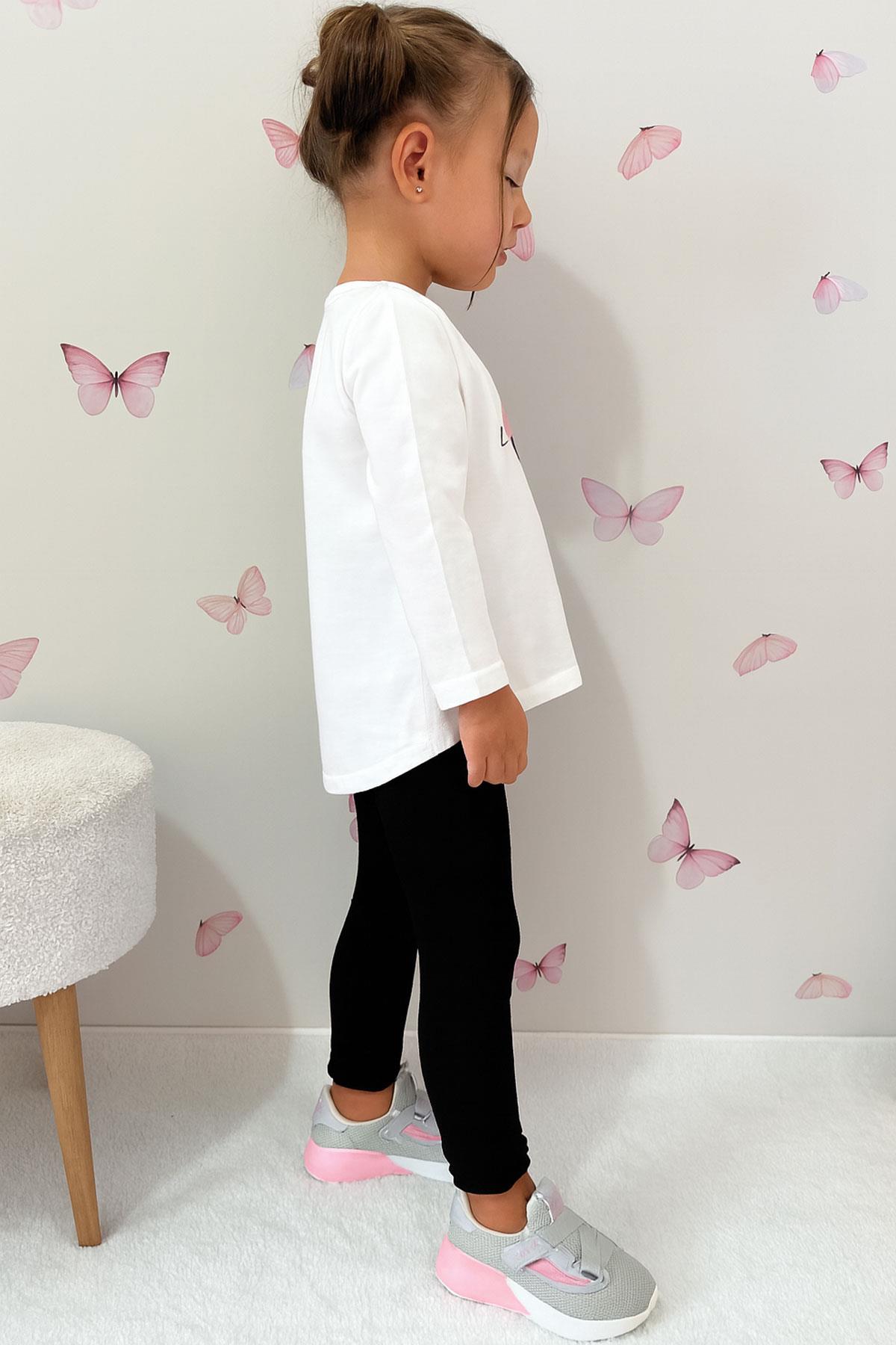 Breeze Kız Çocuk Taytlı Takım Yazı Baskılı Ekru (4-8 Yaş)