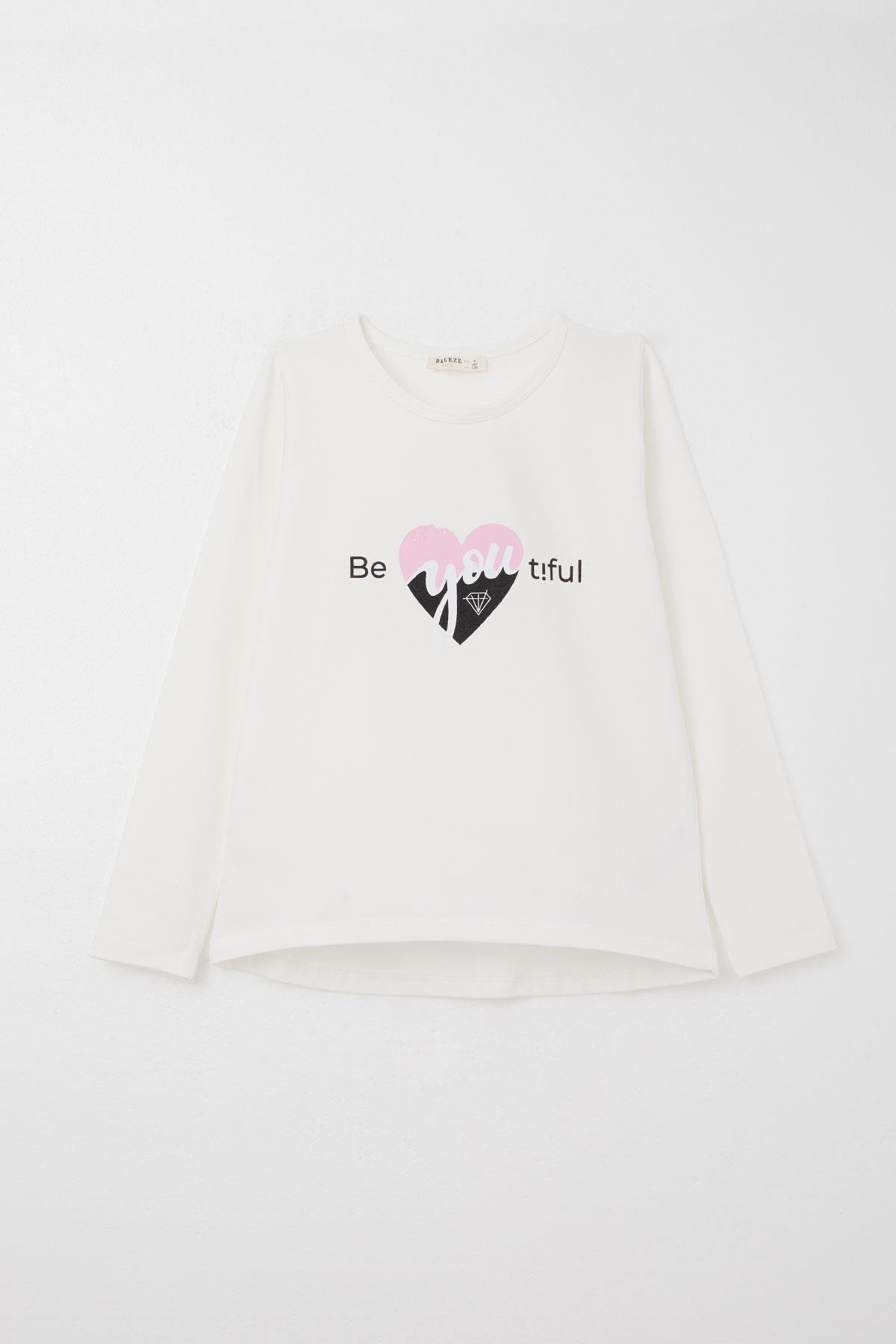 Breeze Kız Çocuk Taytlı Takım Yazı Baskılı Ekru (4-8 Yaş)