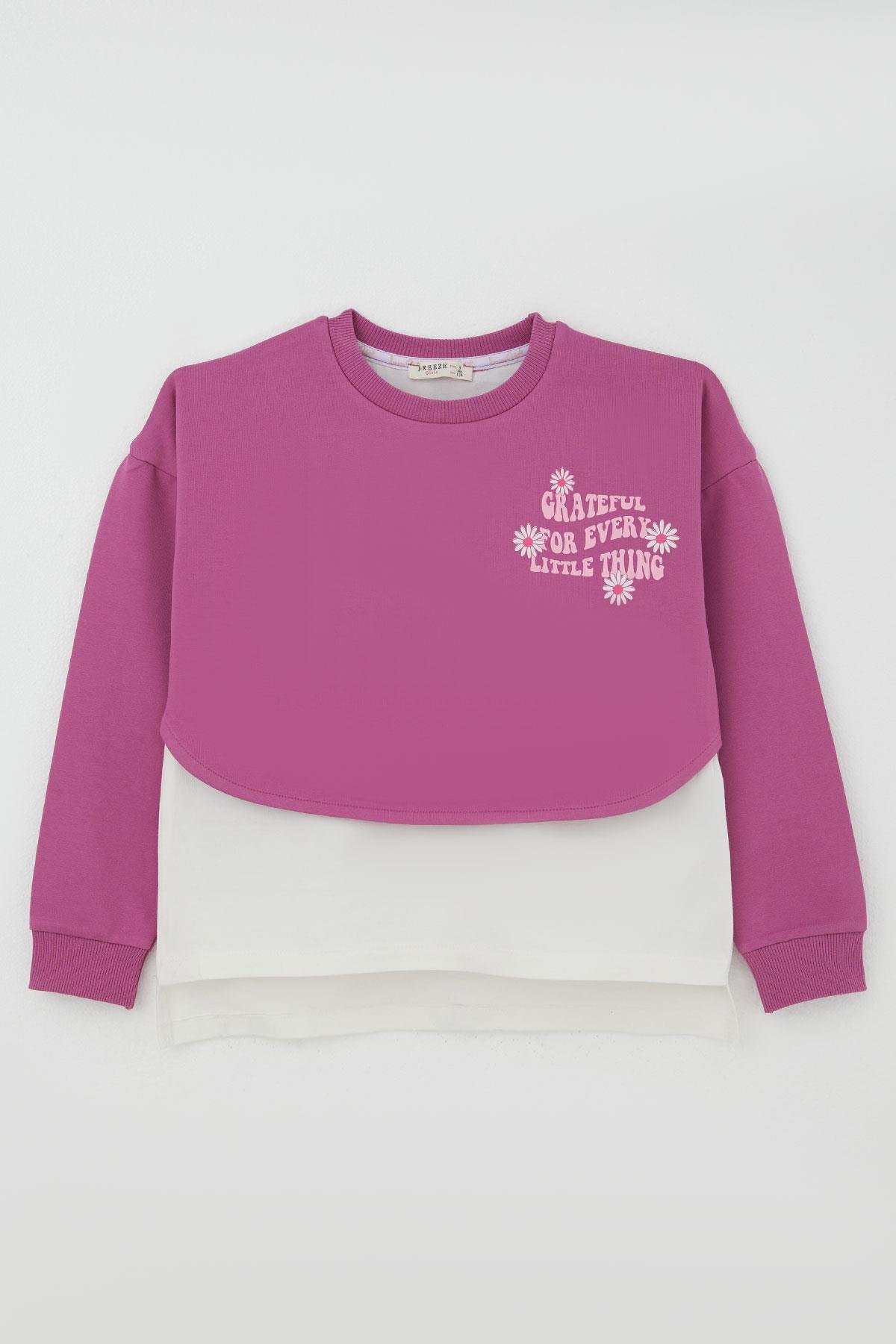 Breeze Kız Çocuk Taytlı Takım Yazı Çiçek Baskılı Eflatun (8-11 Yaş)