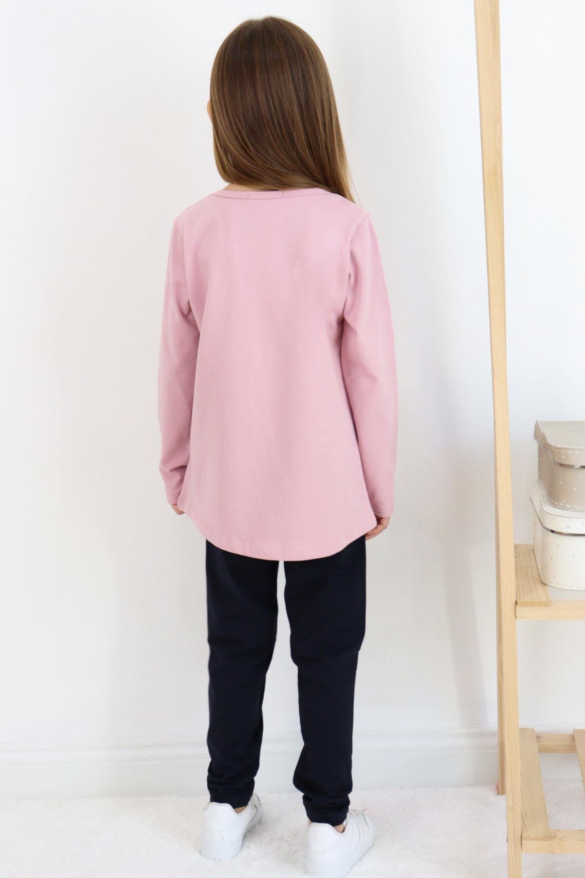 Breeze Kız Çocuk Taytlı Takım Yazı & Çiçek Baskılı Lila (6-10 Yaş)