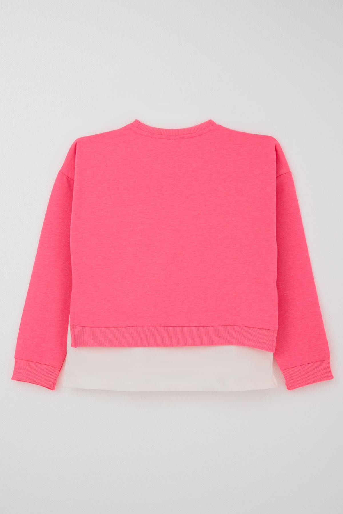 Breeze Kız Çocuk Taytlı Takım Yazı Çiçek Baskılı Neon Pembe (8-12 Yaş)