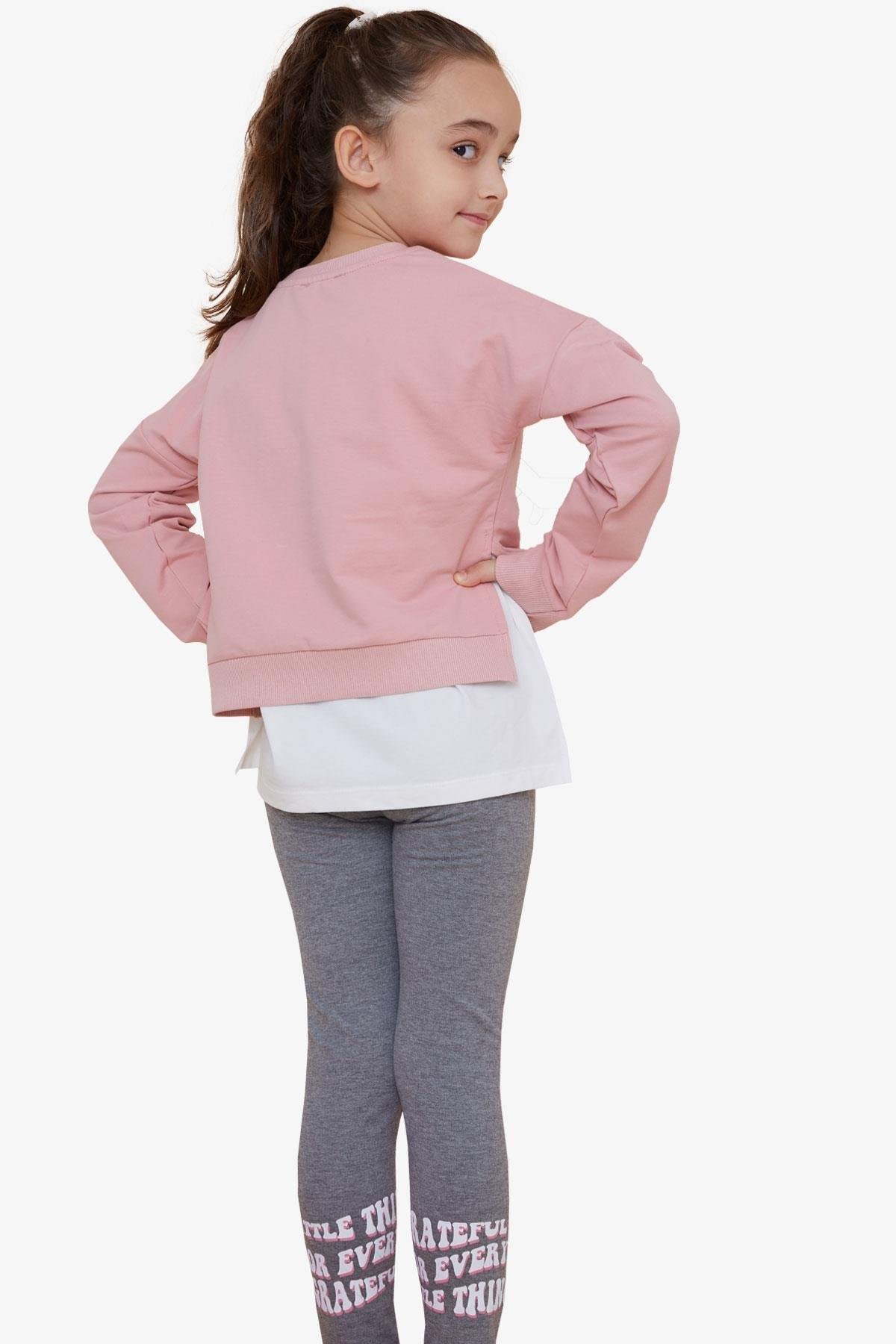 Breeze Kız Çocuk Taytlı Takım Yazı Çiçek Baskılı Gülkurusu (9-12 Yaş)