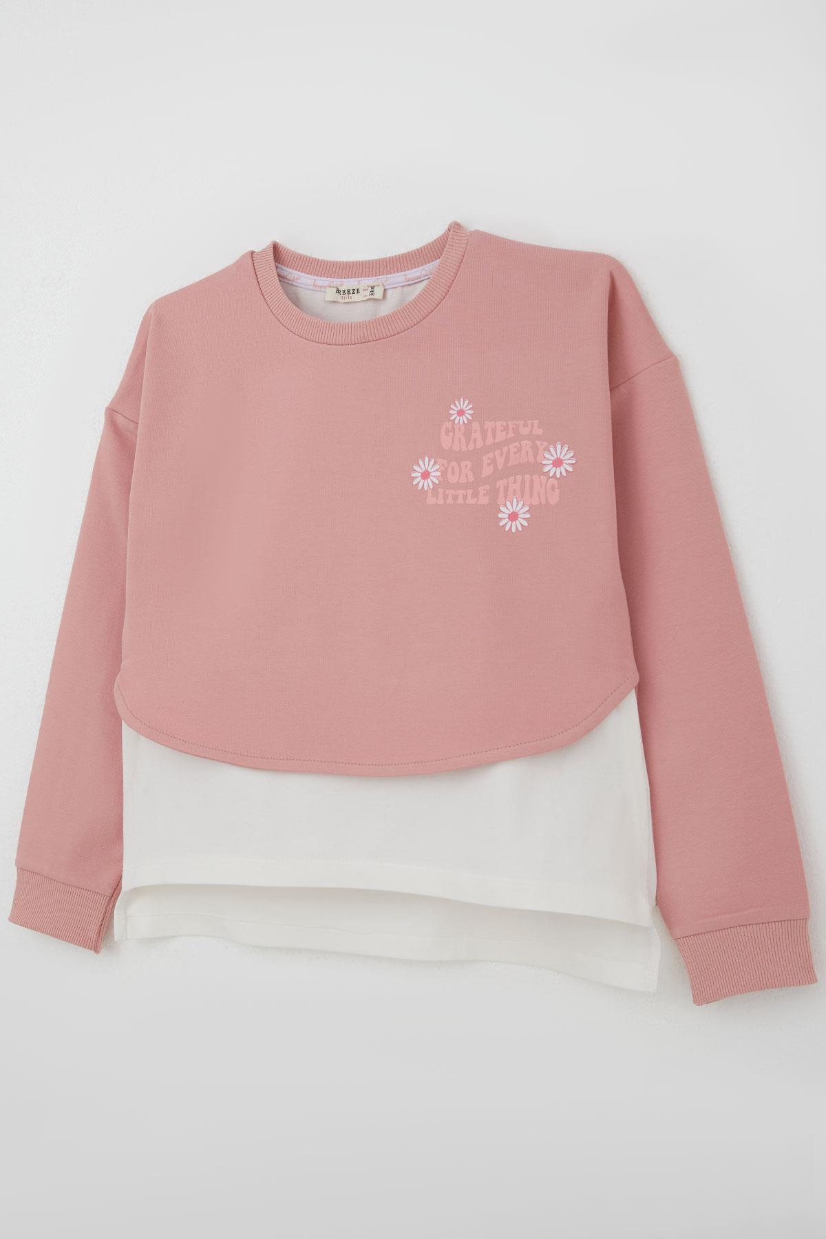 Breeze Kız Çocuk Taytlı Takım Yazı Çiçek Baskılı Gülkurusu (9-12 Yaş)