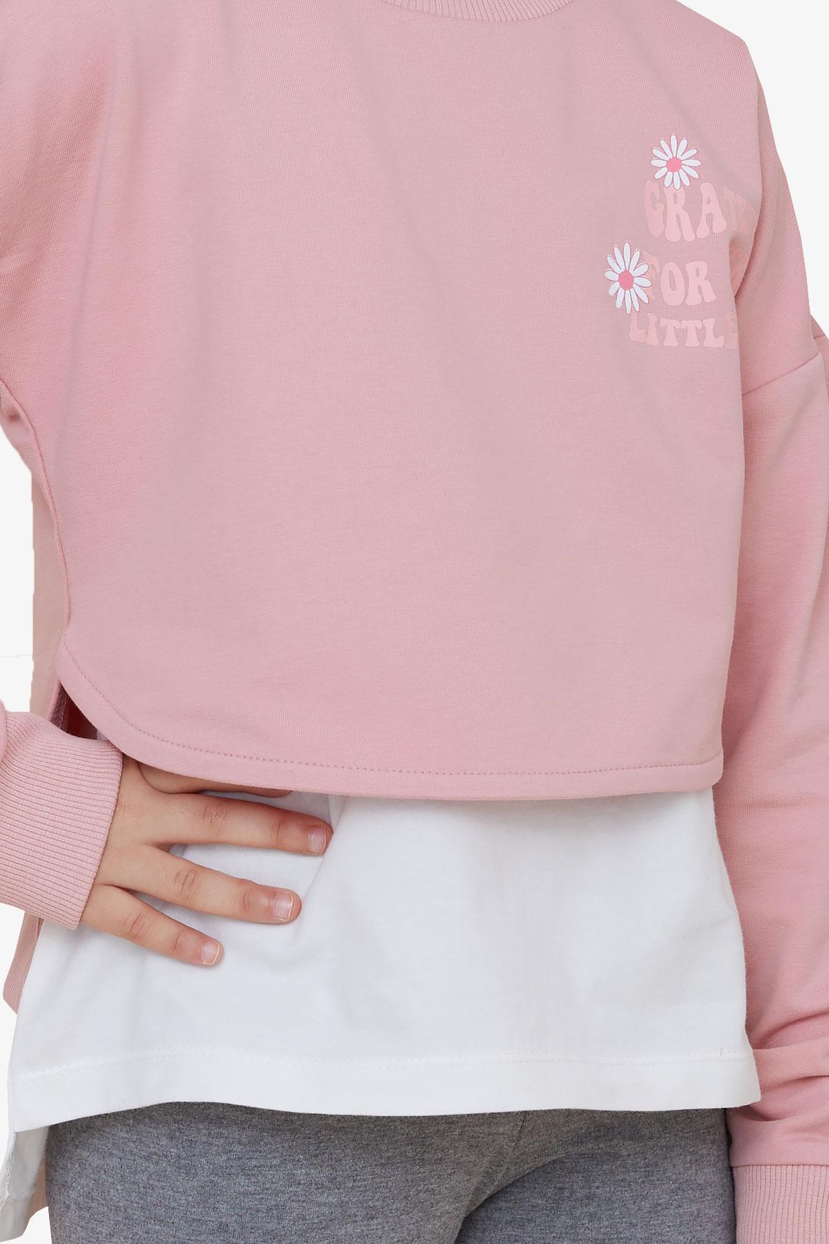 Breeze Kız Çocuk Taytlı Takım Yazı Çiçek Baskılı Gülkurusu (9-12 Yaş)