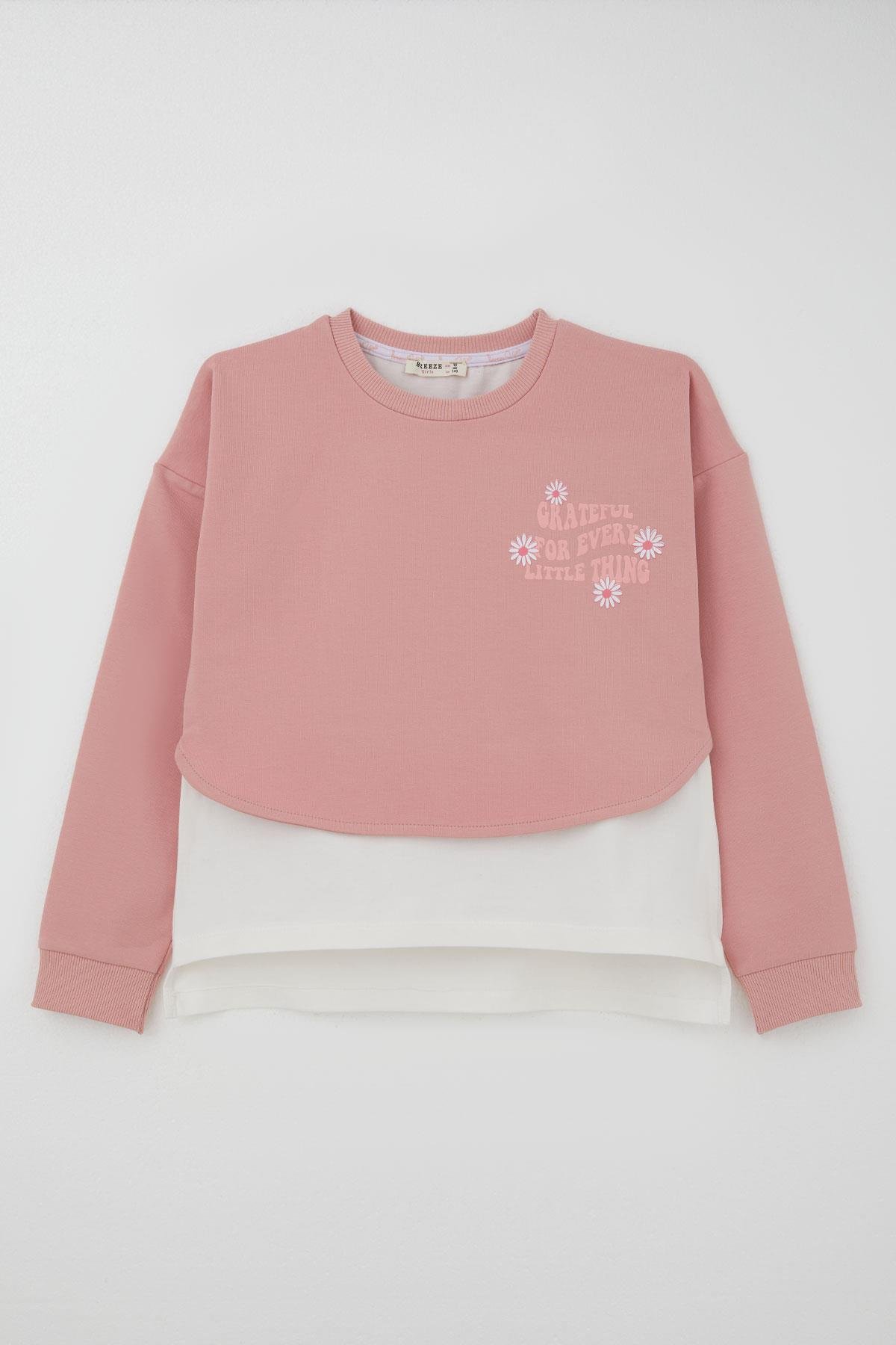 Breeze Kız Çocuk Taytlı Takım Yazı Çiçek Baskılı Gülkurusu (9-12 Yaş)