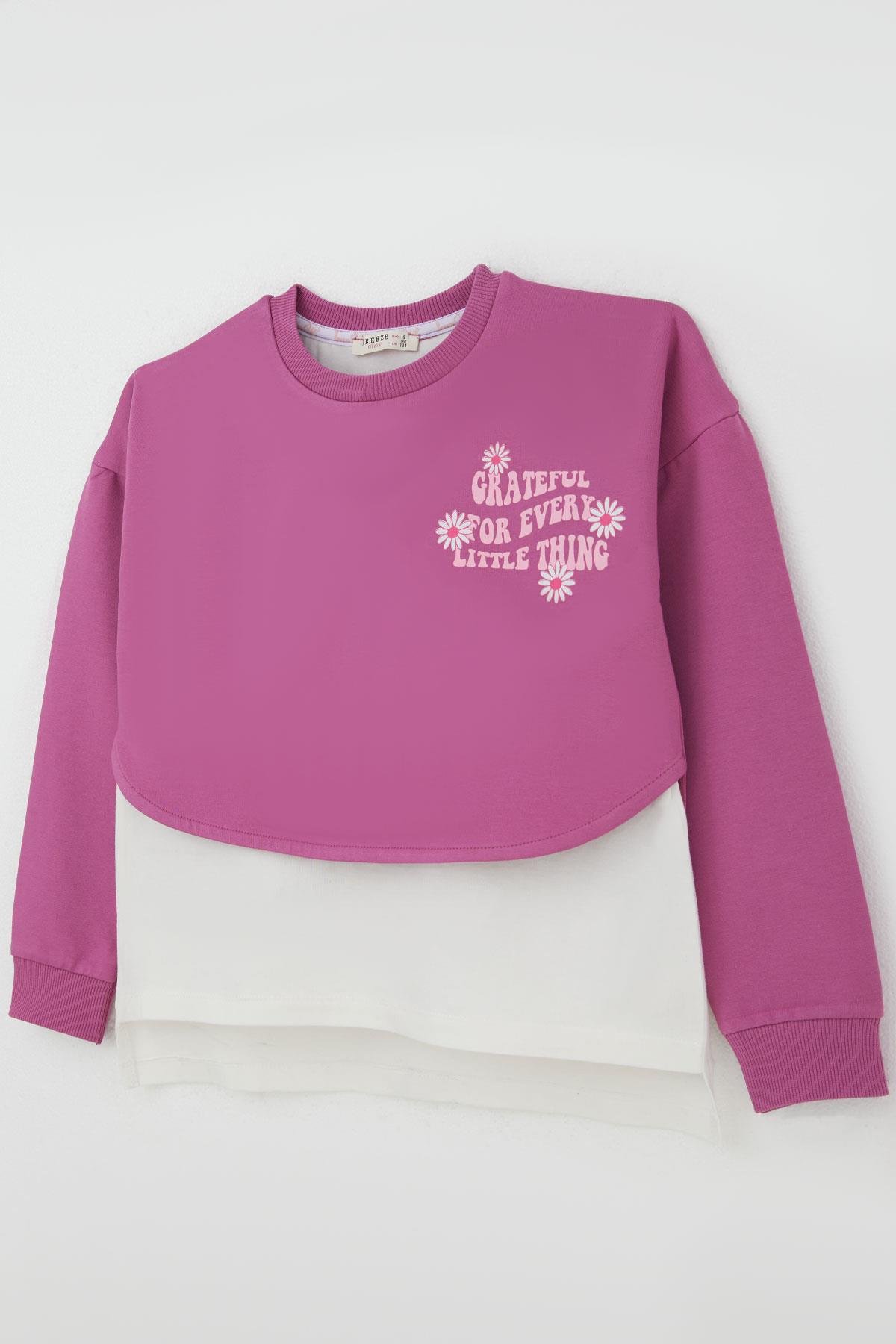 Breeze Kız Çocuk Taytlı Takım Yazı Çiçek Baskılı Eflatun (8-11 Yaş)