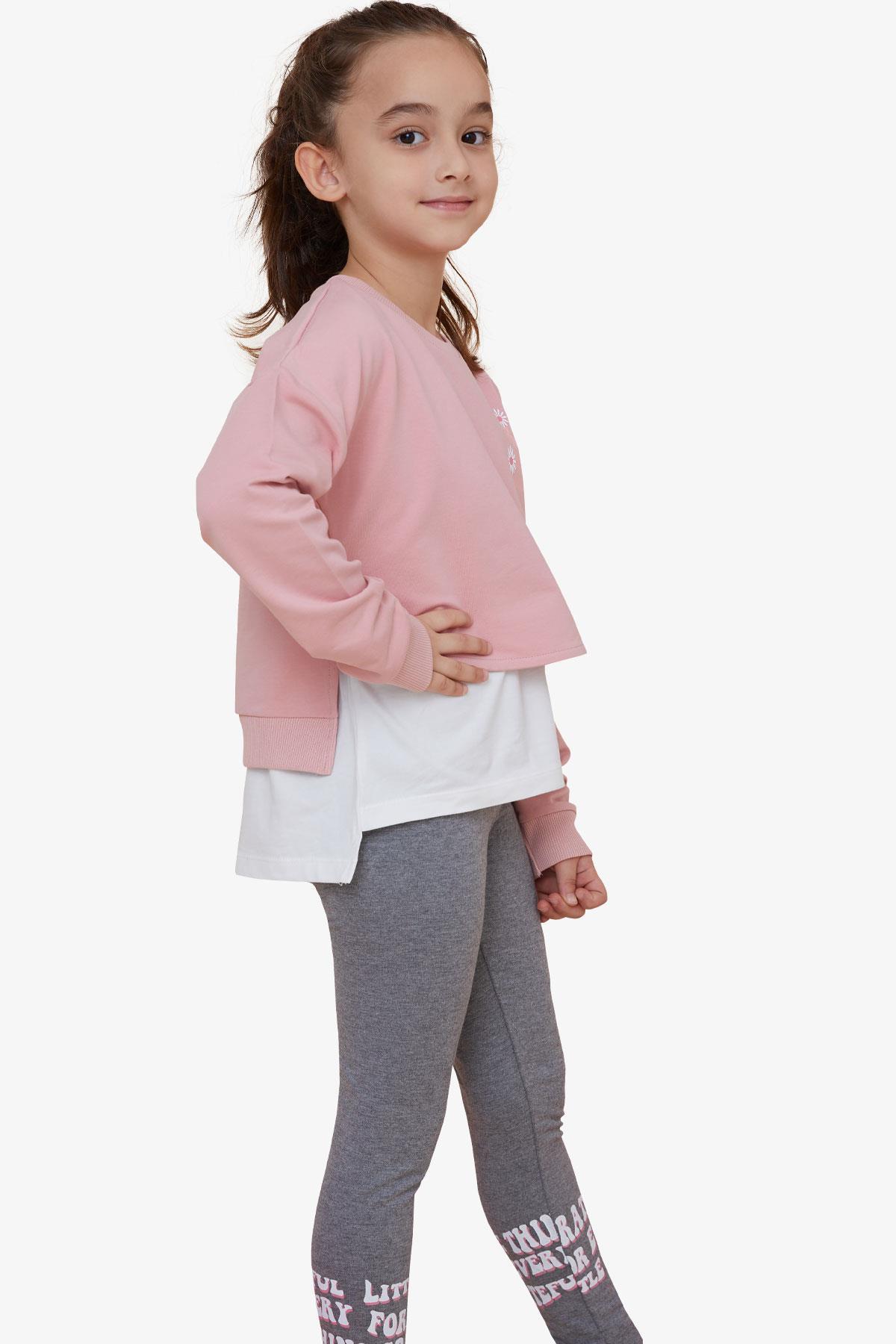 Breeze Kız Çocuk Taytlı Takım Yazı Çiçek Baskılı Gülkurusu (9-12 Yaş)