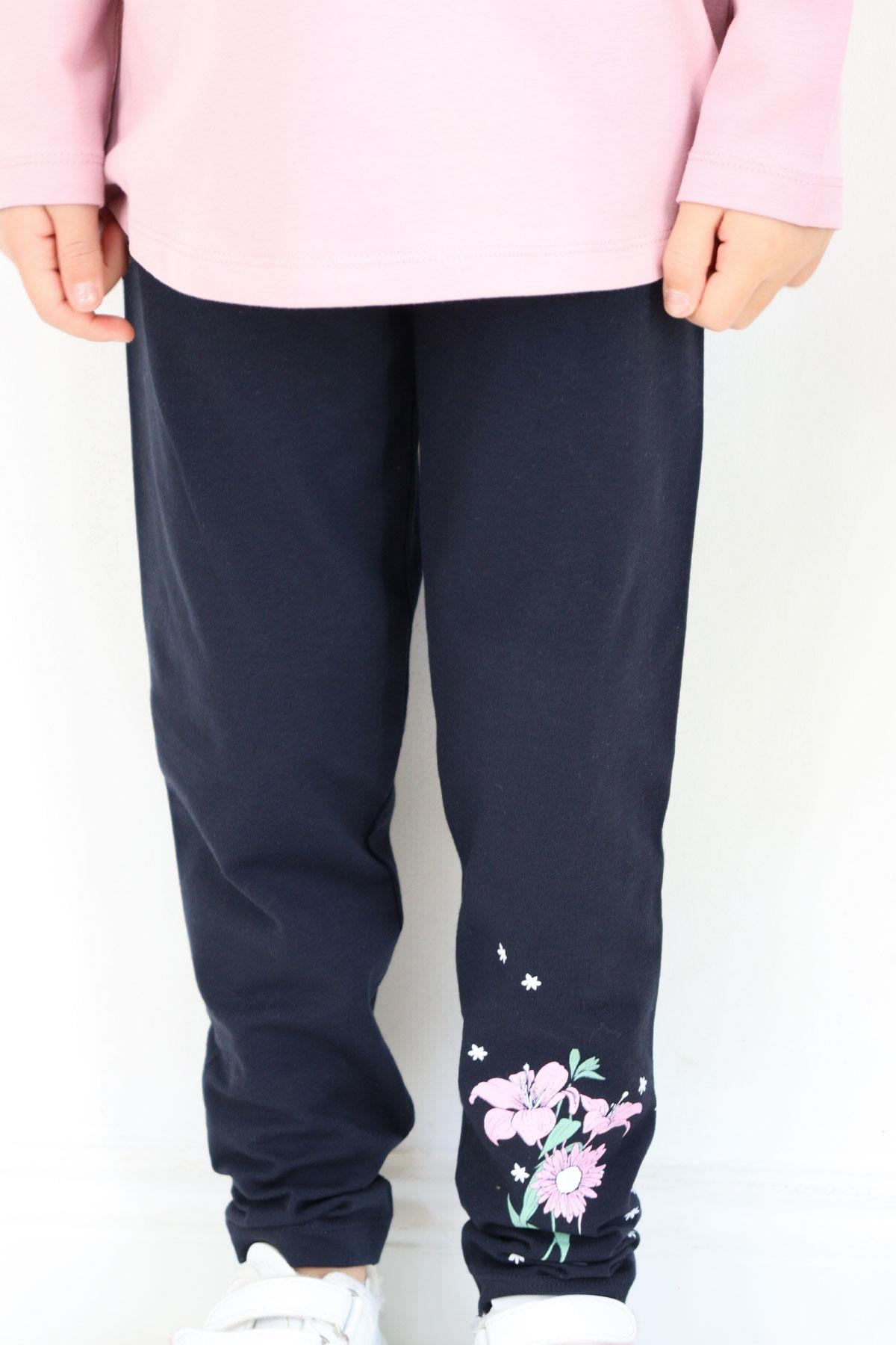 Breeze Kız Çocuk Taytlı Takım Yazı & Çiçek Baskılı Lila (6-10 Yaş)