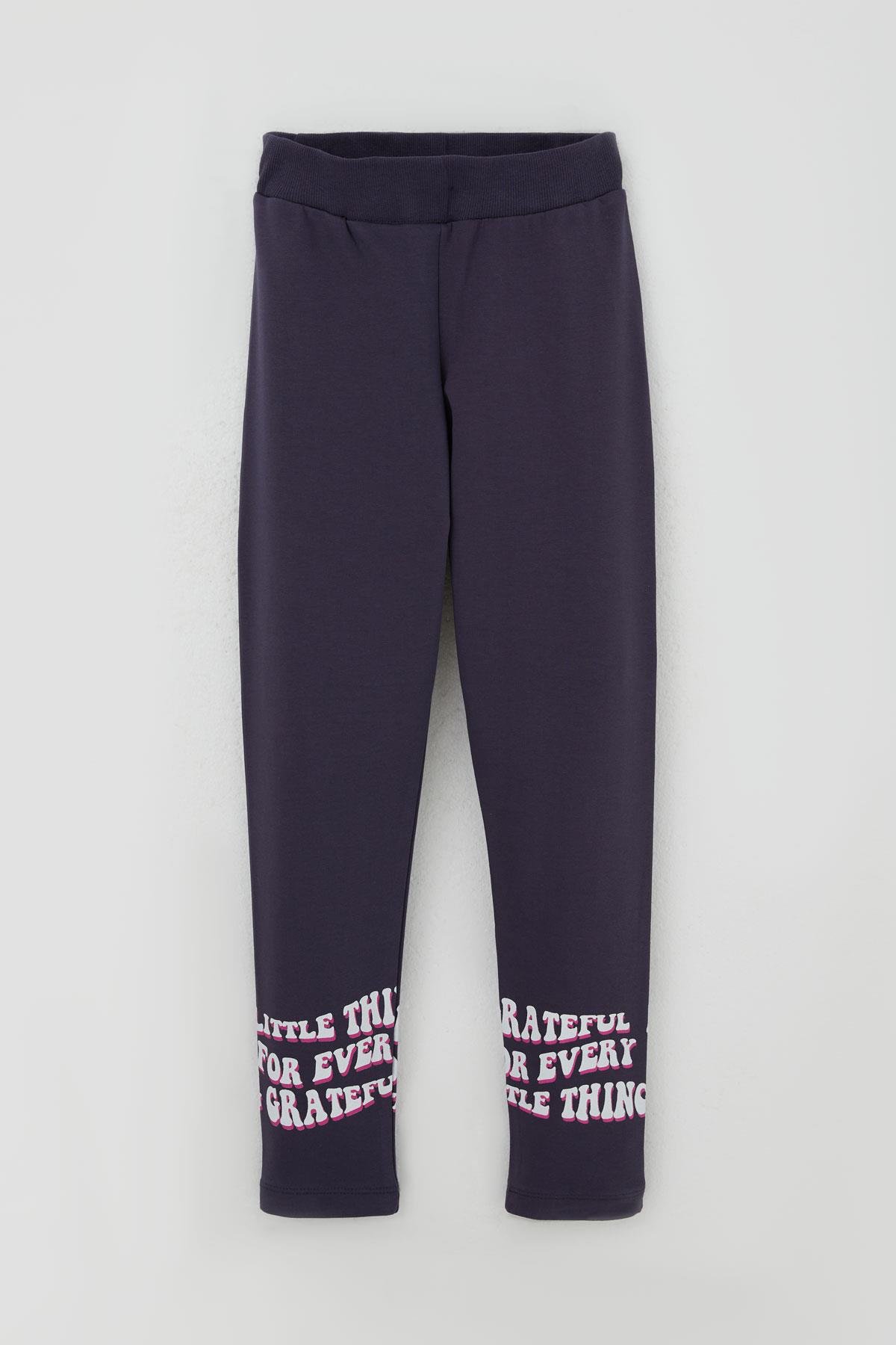 Breeze Kız Çocuk Taytlı Takım Yazı Çiçek Baskılı Eflatun (8-11 Yaş)