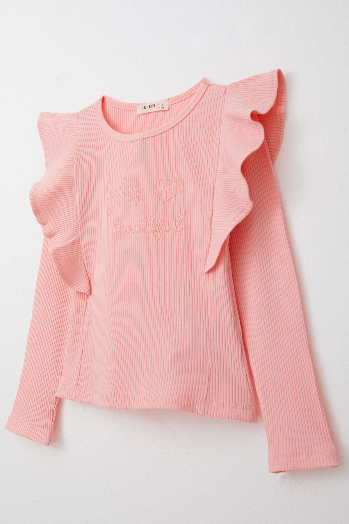 Breeze Kız Çocuk Taytlı Takım Yazı Nakışlı Paçası Yırtmaçlı Pembe (4-5 Yaş)