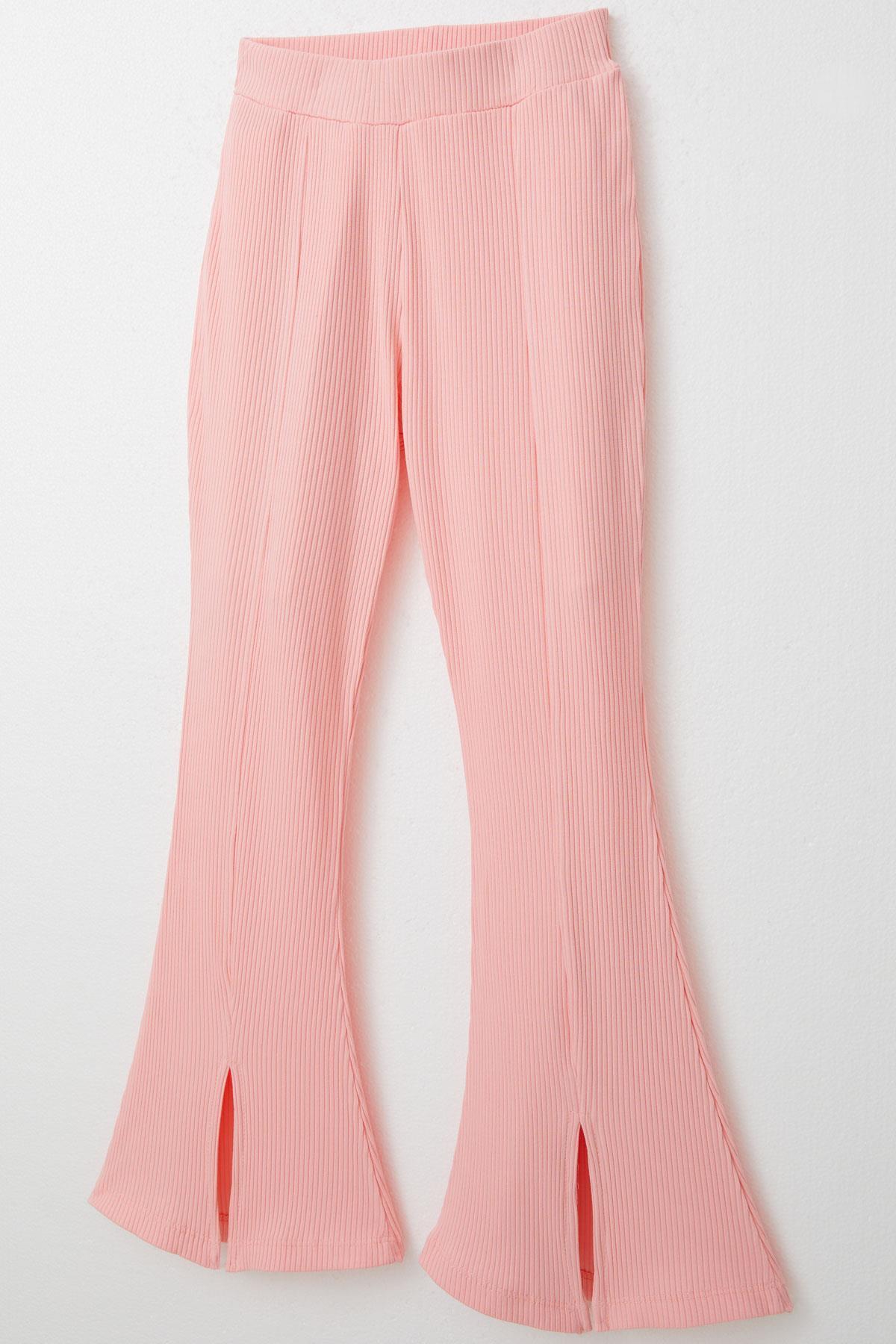 Breeze Kız Çocuk Taytlı Takım Yazı Nakışlı Paçası Yırtmaçlı Pembe (4-5 Yaş)