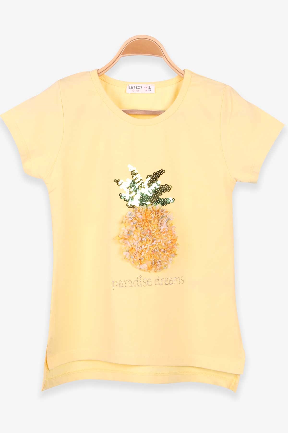 Breeze Kız Çocuk Tişört Ananaslı Nakışlı Sarı (6-12 Yaş)