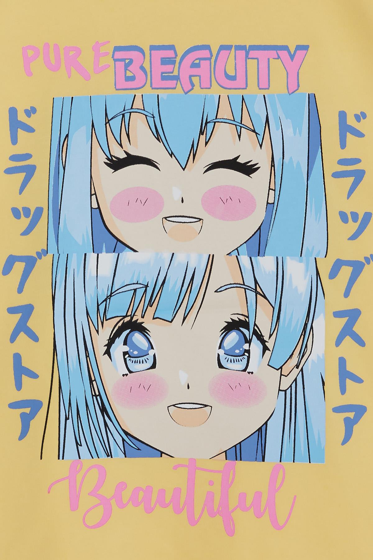 Breeze Kız Çocuk Tişört Anime Baskılı Sarı (9-14 Yaş)