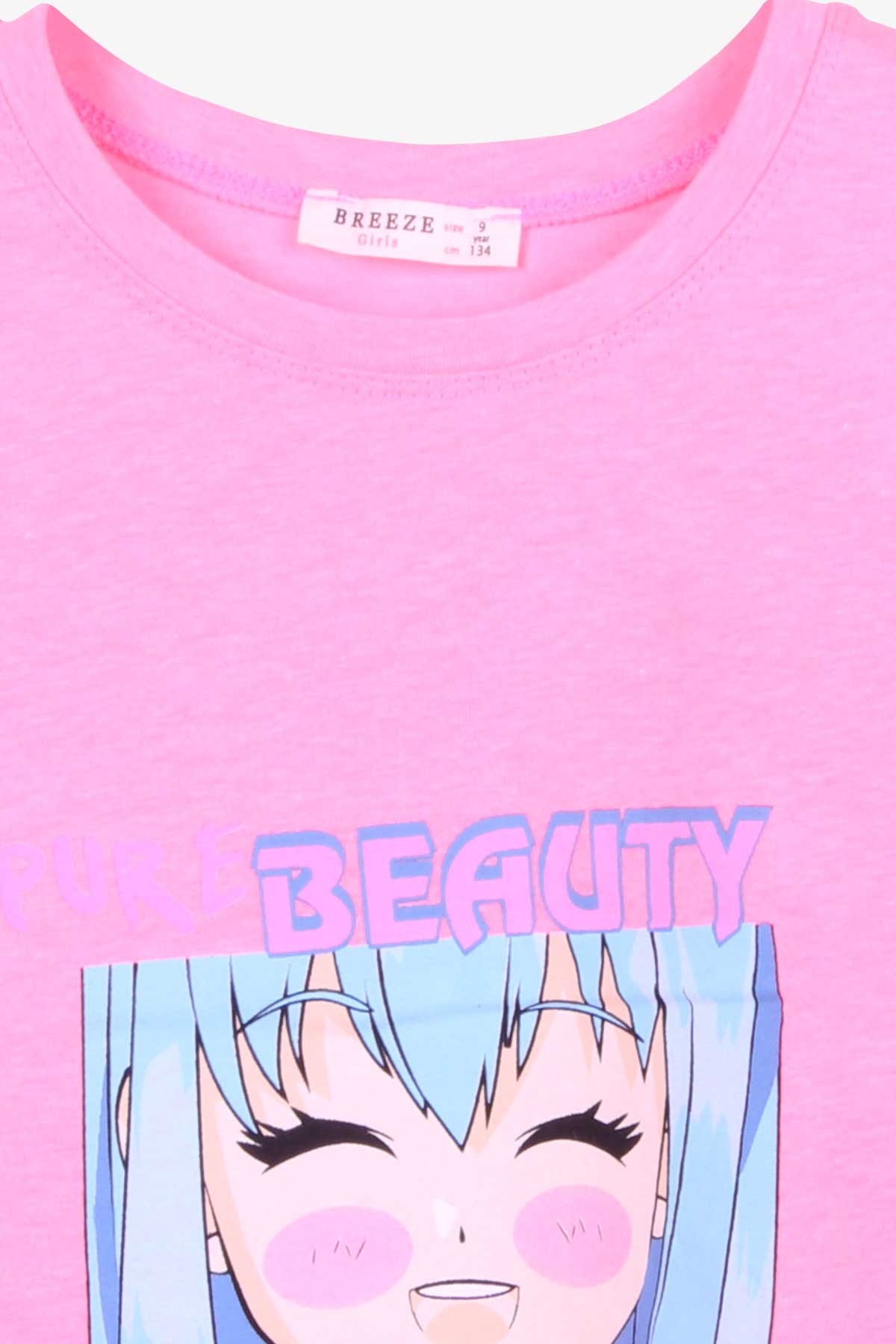 Breeze Kız Çocuk Tişört Anime Baskılı Neon Pembe (9-14 Yaş)