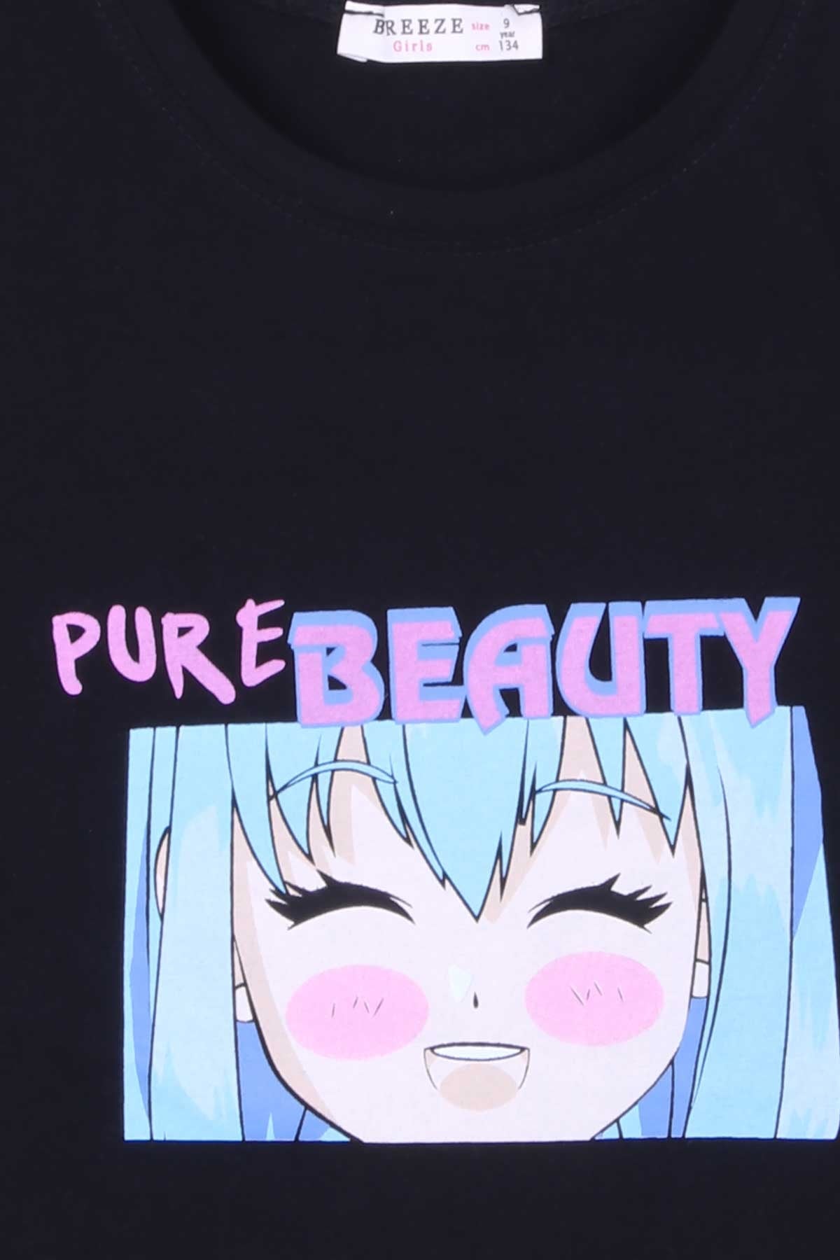 Breeze Kız Çocuk Tişört Anime Baskılı Siyah (9-14 Yaş)