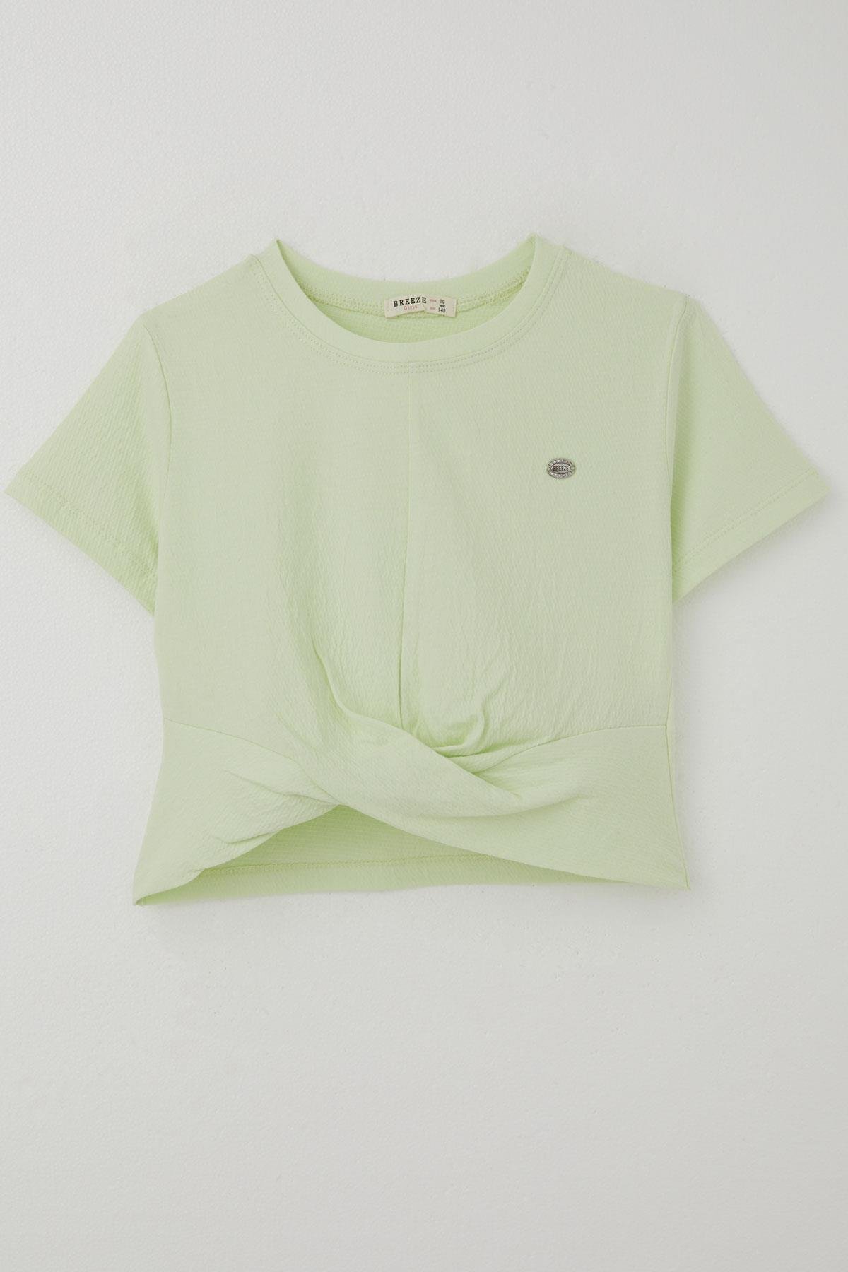 Breeze Kız Çocuk Tişört Armalı Göbek Kısmı Dekolte Detaylı Su Yeşili (9-16 Yaş)