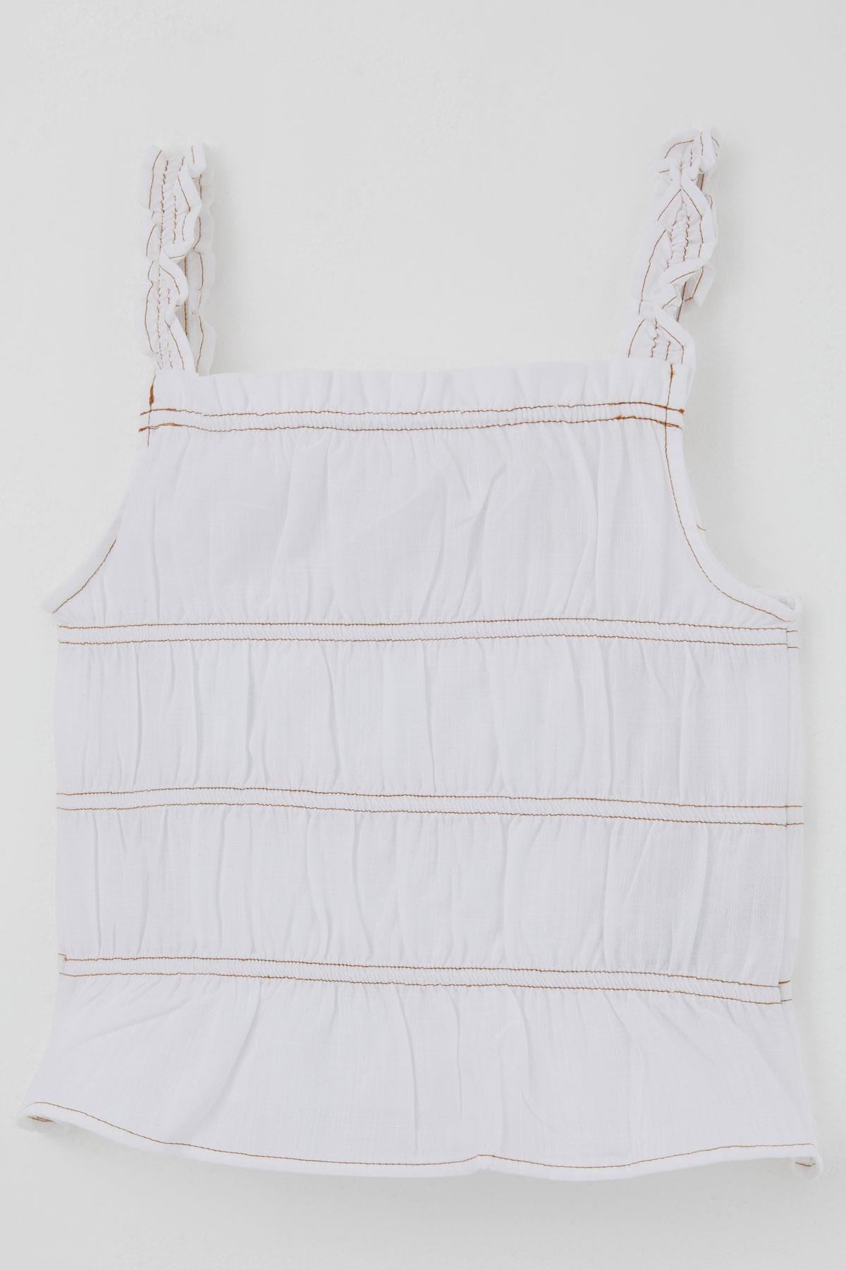 Breeze Kız Çocuk Tişört Askılı Lastik Detaylı Ekru (6-12 Yaş)