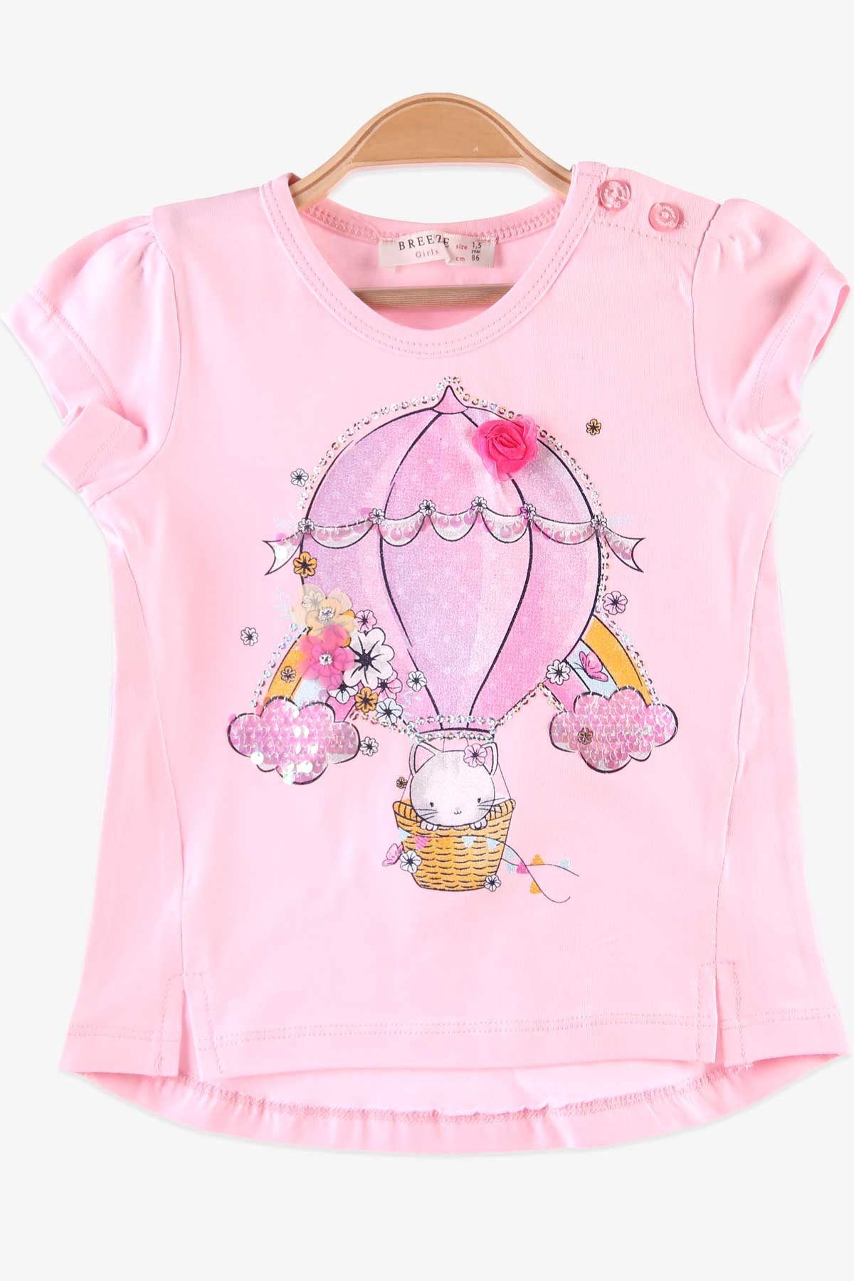 Breeze Kız Çocuk Tişört Balonlu Kedi Pembe (1.5-3 Yaş)